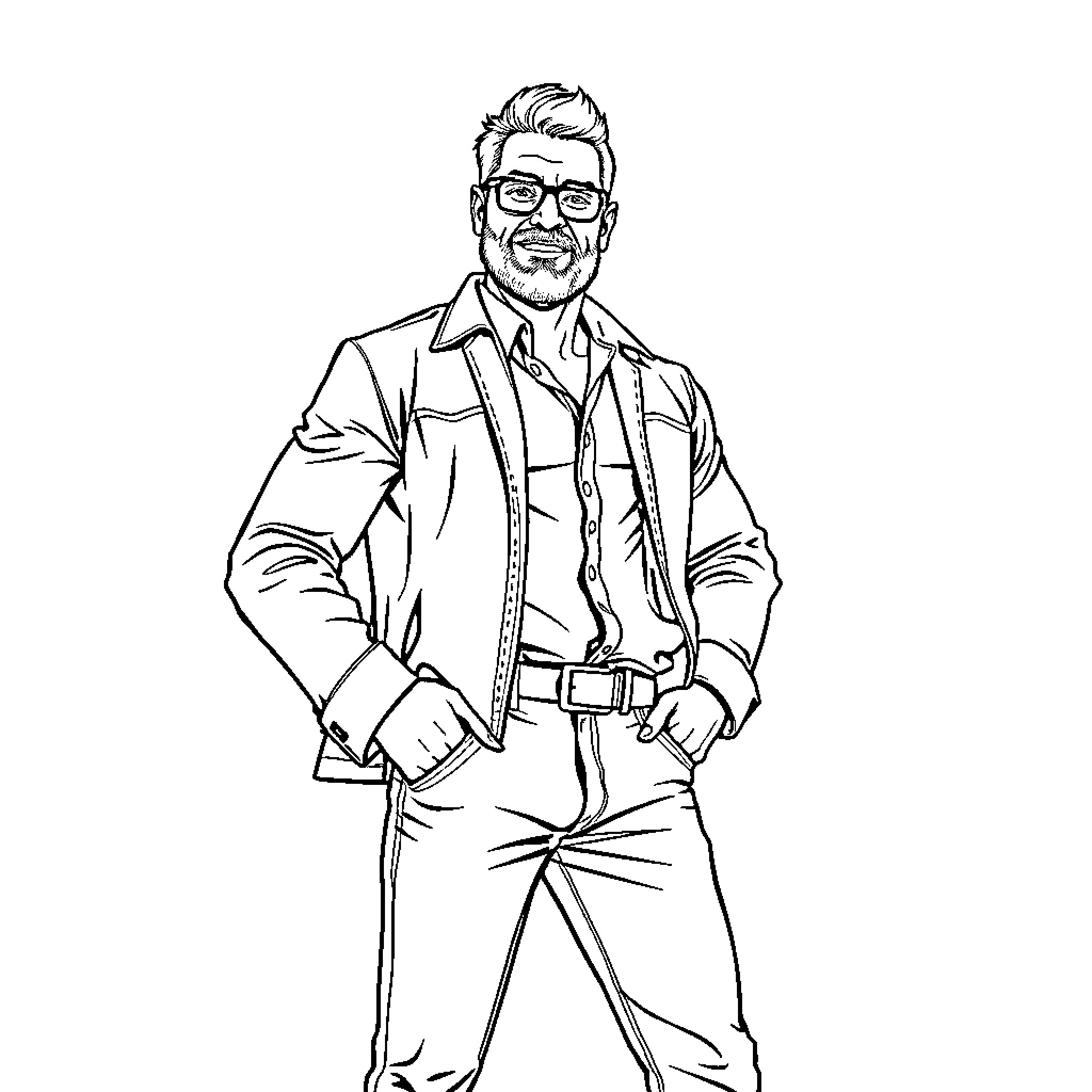 Man in Formal Attire and Glasses Coloring Page (free black-and-white line drawing printable PDF for all, from beginners to advanced learners, including children, teens, adults, and seniors)
