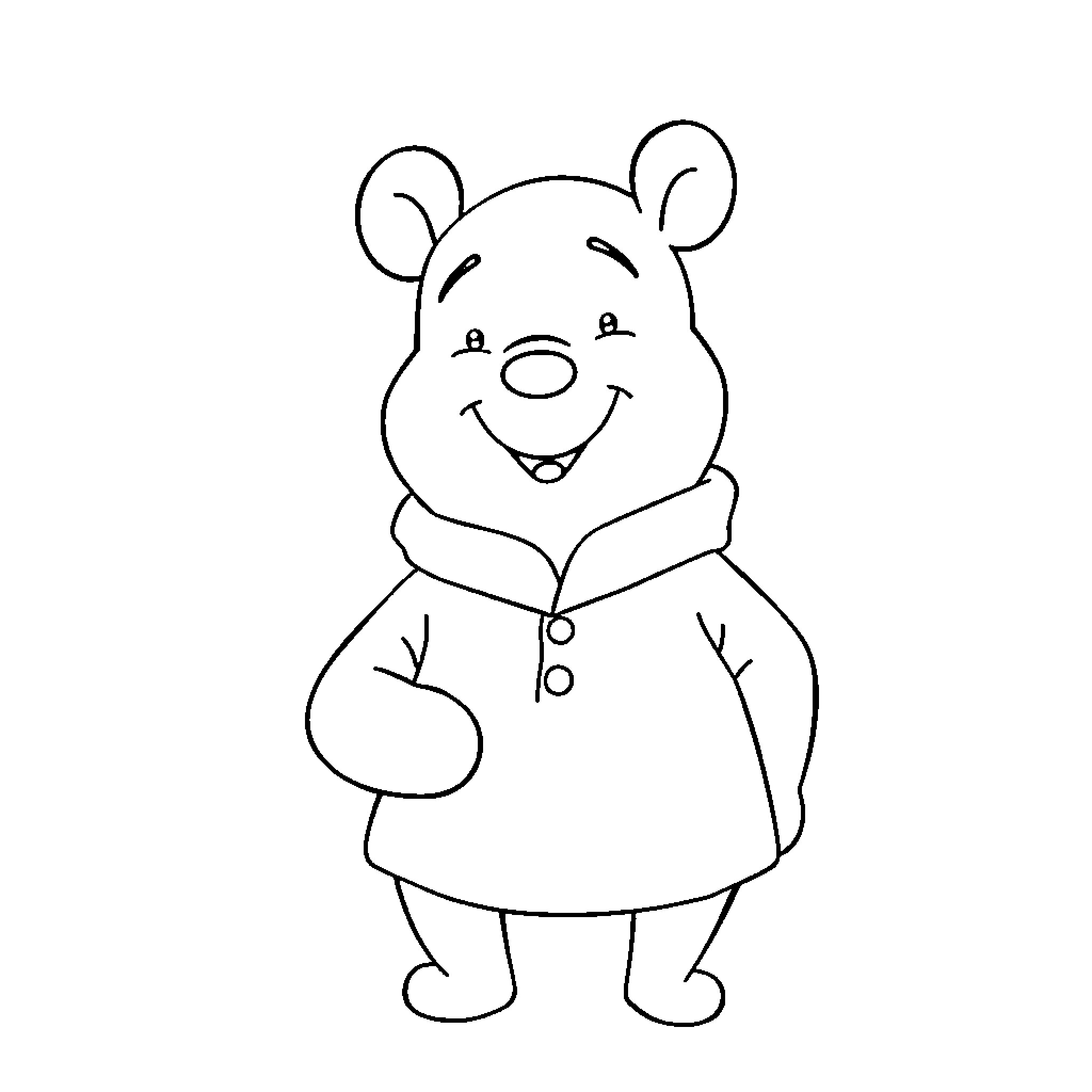 Winnie The Pooh in a Smiling Pose Coloring Page (free black-and-white line drawing printable PDF for all, from beginners to advanced learners, including children, teens, adults, and seniors)