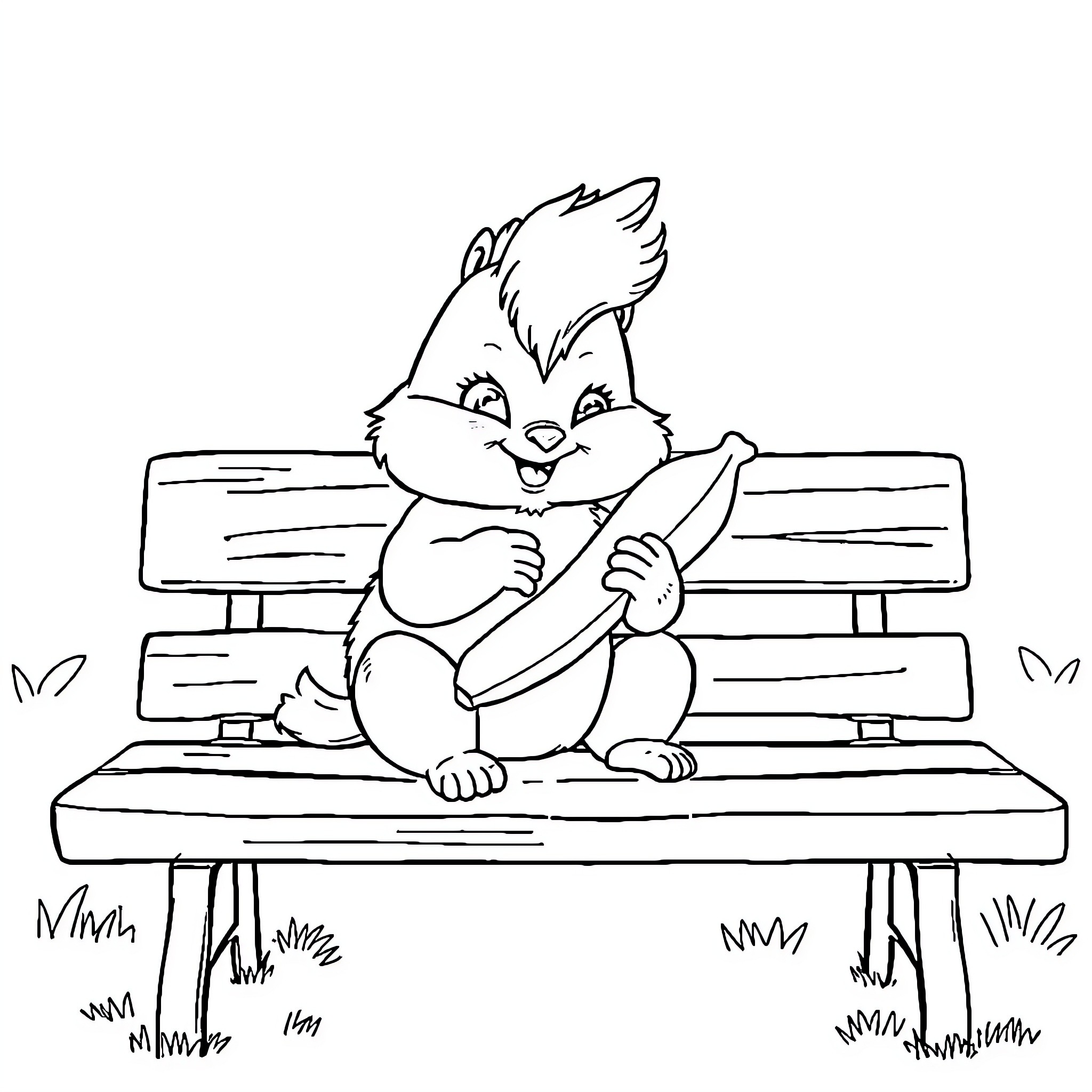 Sprunki studying intently on a park bench Coloring Page (free black-and-white line drawing printable PDF for all, from beginners to advanced learners, including children, teens, adults, and seniors)