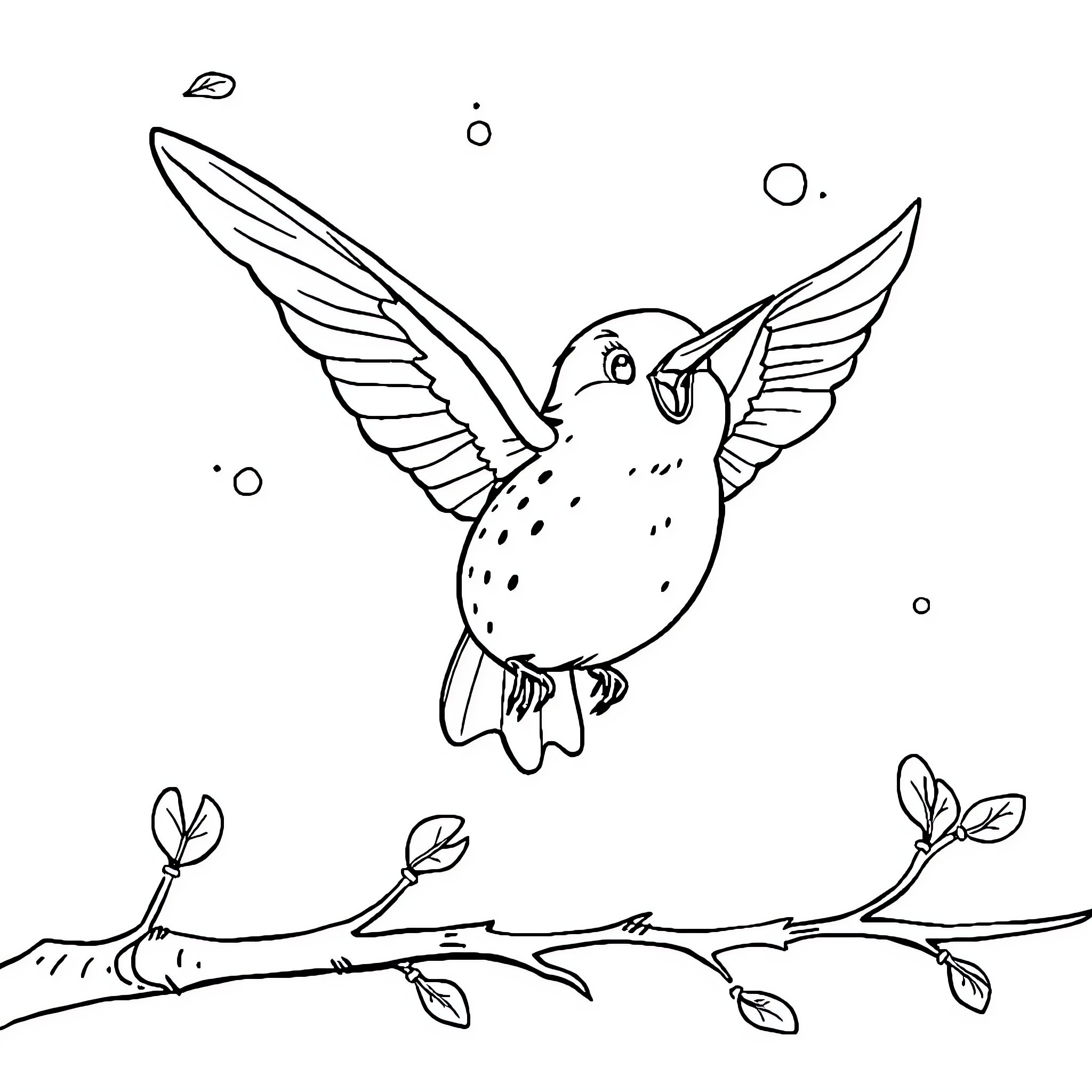 Bat bird hovering in mid-air with wings spread Coloring Page (free black-and-white line drawing printable PDF for all, from beginners to advanced learners, including children, teens, adults, and seniors)