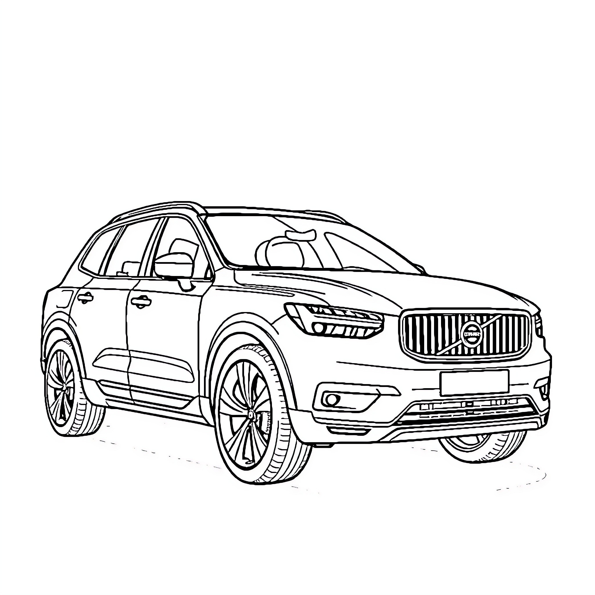 Volvo SUV with sleek design on plain background Coloring Page (free black-and-white line drawing printable PDF for all, from beginners to advanced learners, including children, teens, adults, and seniors)