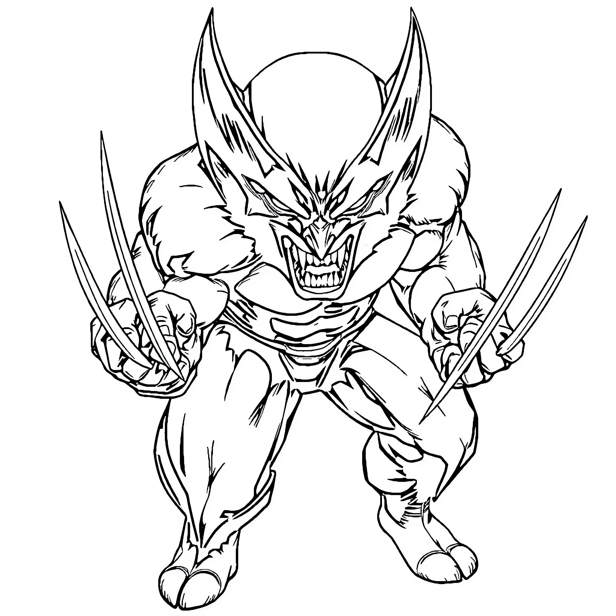 Wolverine Unleashing Fierce Claws and Fangs Coloring Page (free black-and-white line drawing printable PDF for all, from beginners to advanced learners, including children, teens, adults, and seniors)