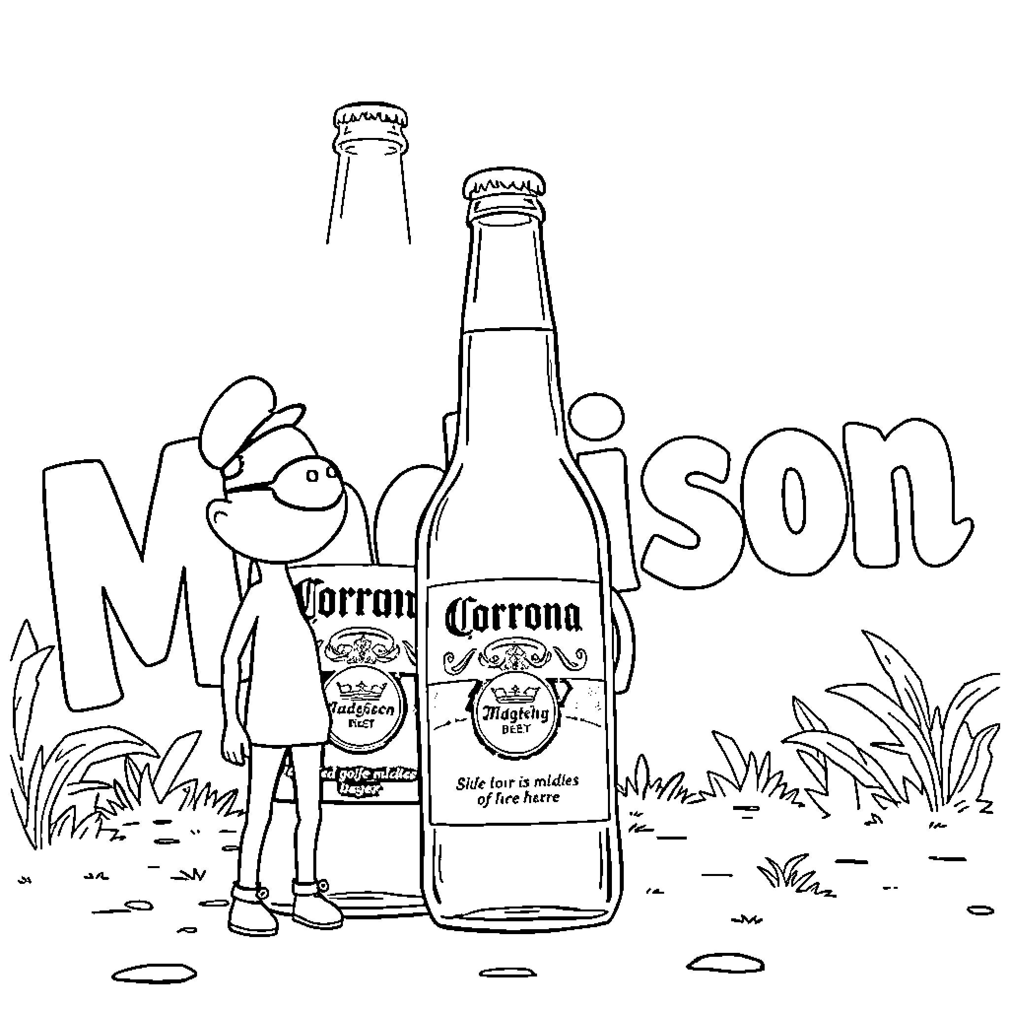 Pomni Man and His Favorite Beverage Coloring Page (free black-and-white line drawing printable PDF for all, from beginners to advanced learners, including children, teens, adults, and seniors)