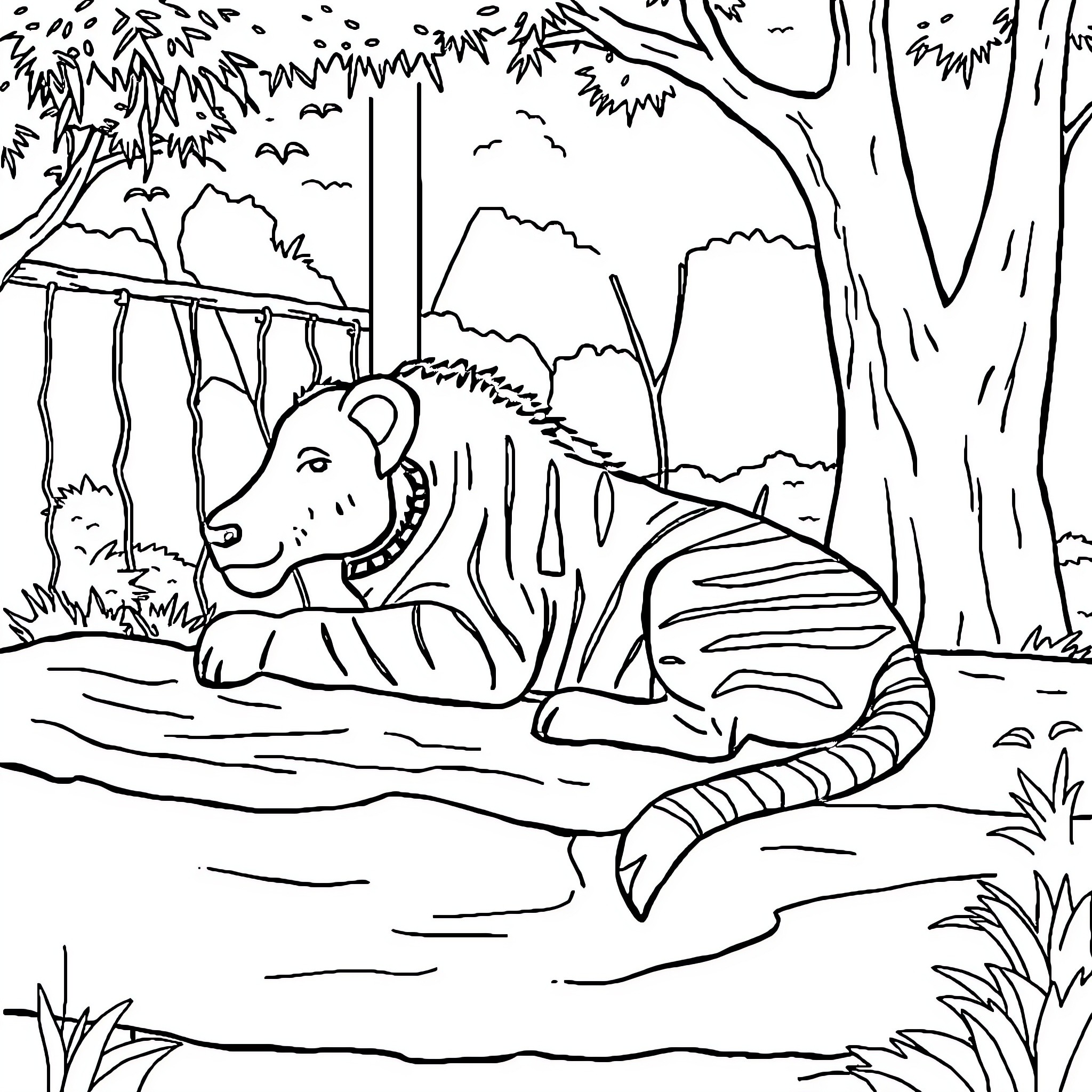 Animal resting peacefully in the forest Coloring Page (free black-and-white line drawing printable PDF for all, from beginners to advanced learners, including children, teens, adults, and seniors)
