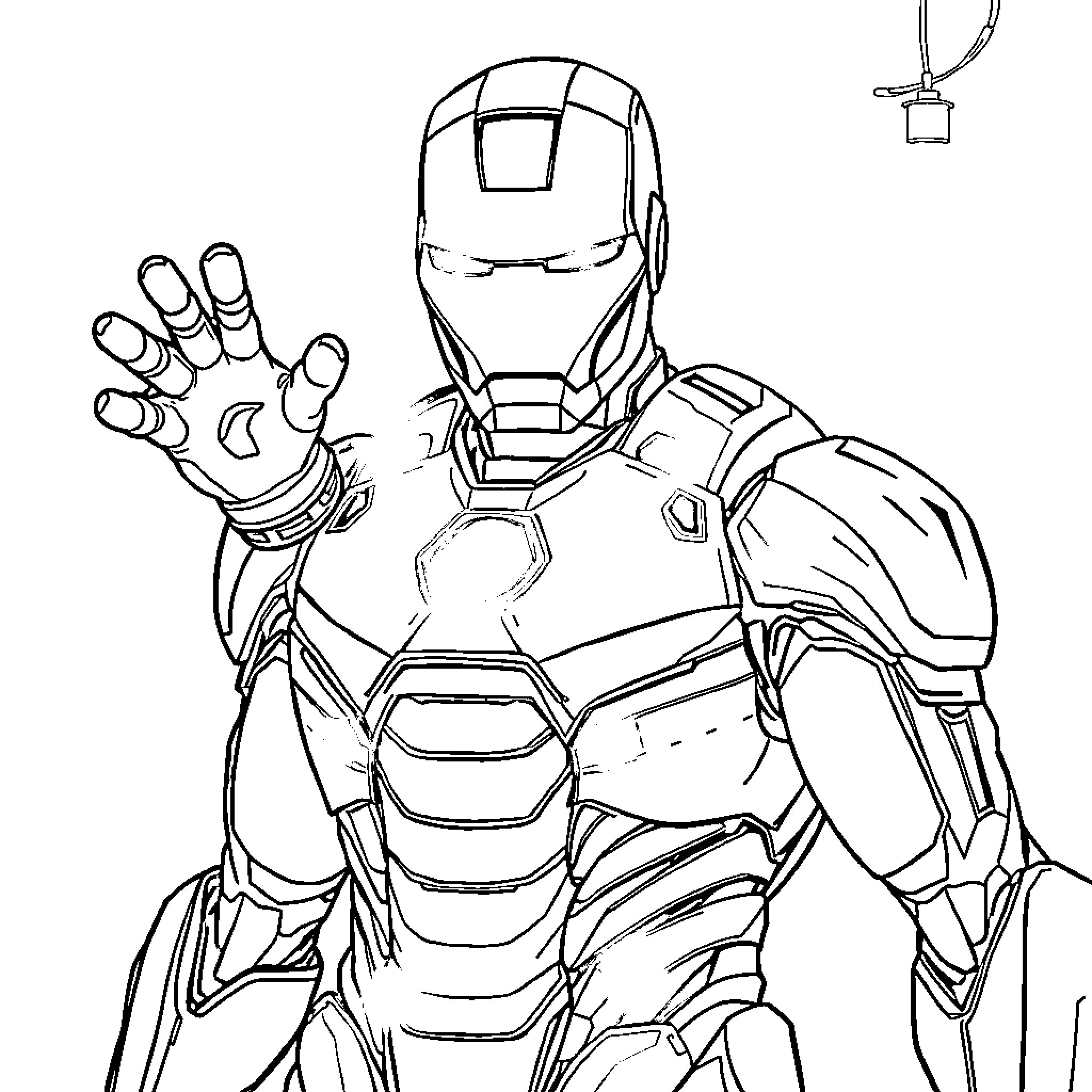 Ironman standing heroically in combat pose Coloring Page (free black-and-white line drawing printable PDF for all, from beginners to advanced learners, including children, teens, adults, and seniors)