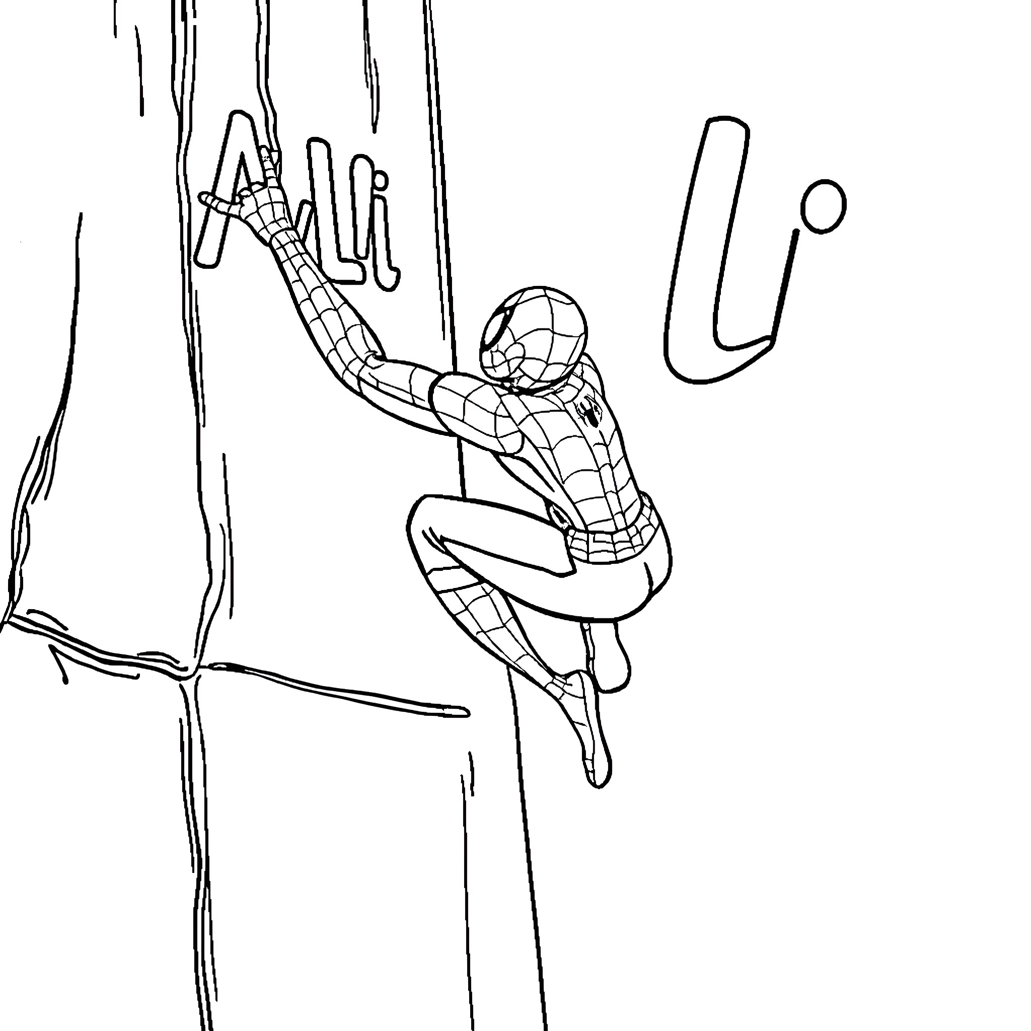 Spiderman swinging through the city Coloring Page (free black-and-white line drawing printable PDF for all, from beginners to advanced learners, including children, teens, adults, and seniors)