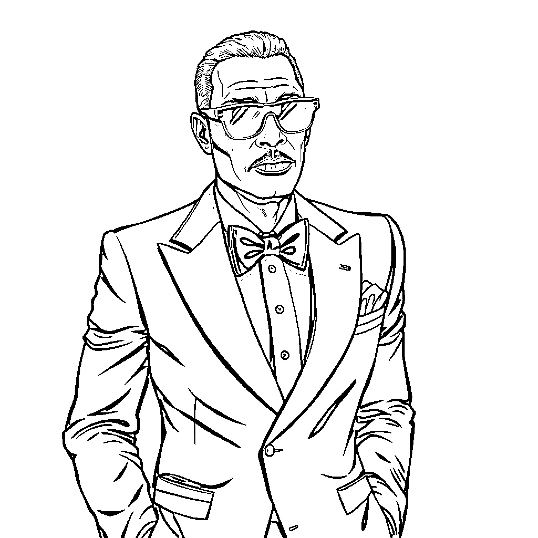 Labubu dapper gentleman in formal attire Coloring Page (free black-and-white line drawing printable PDF for all, from beginners to advanced learners, including children, teens, adults, and seniors)