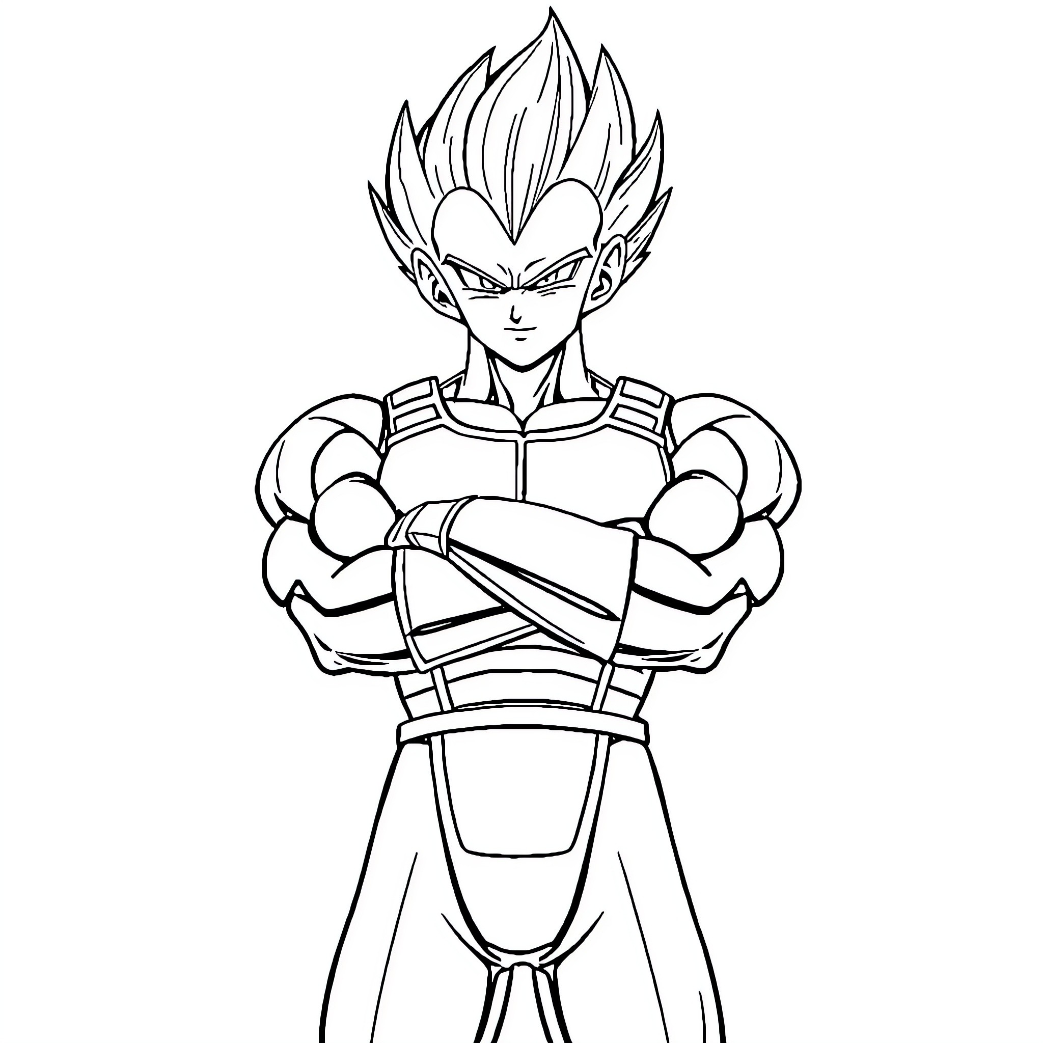 Vegeta in heroic battle stance Coloring Page (free black-and-white line drawing printable PDF for all, from beginners to advanced learners, including children, teens, adults, and seniors)