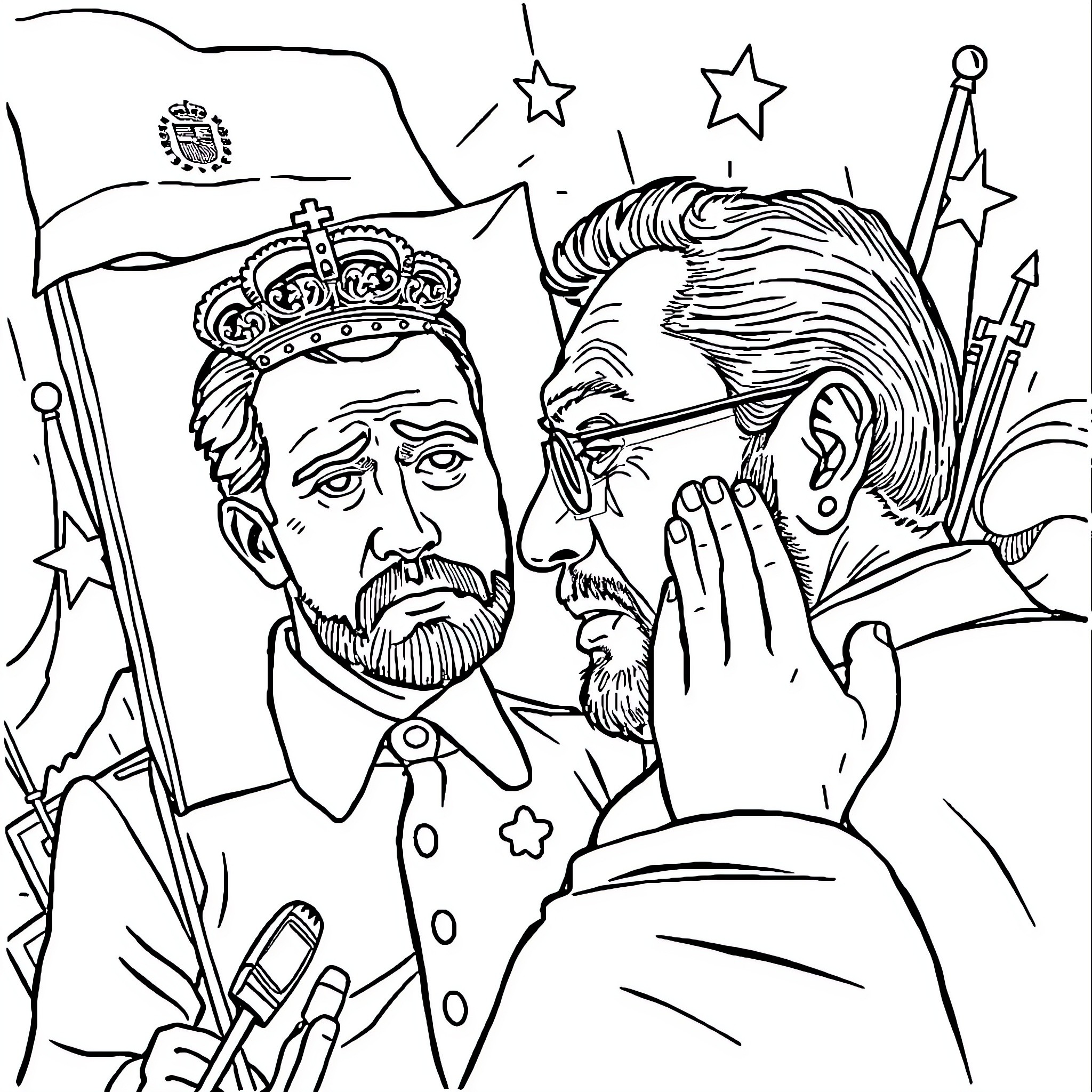 Santiago Abascal in political rally with supporters Coloring Page (free black-and-white line drawing printable PDF for all, from beginners to advanced learners, including children, teens, adults, and seniors)