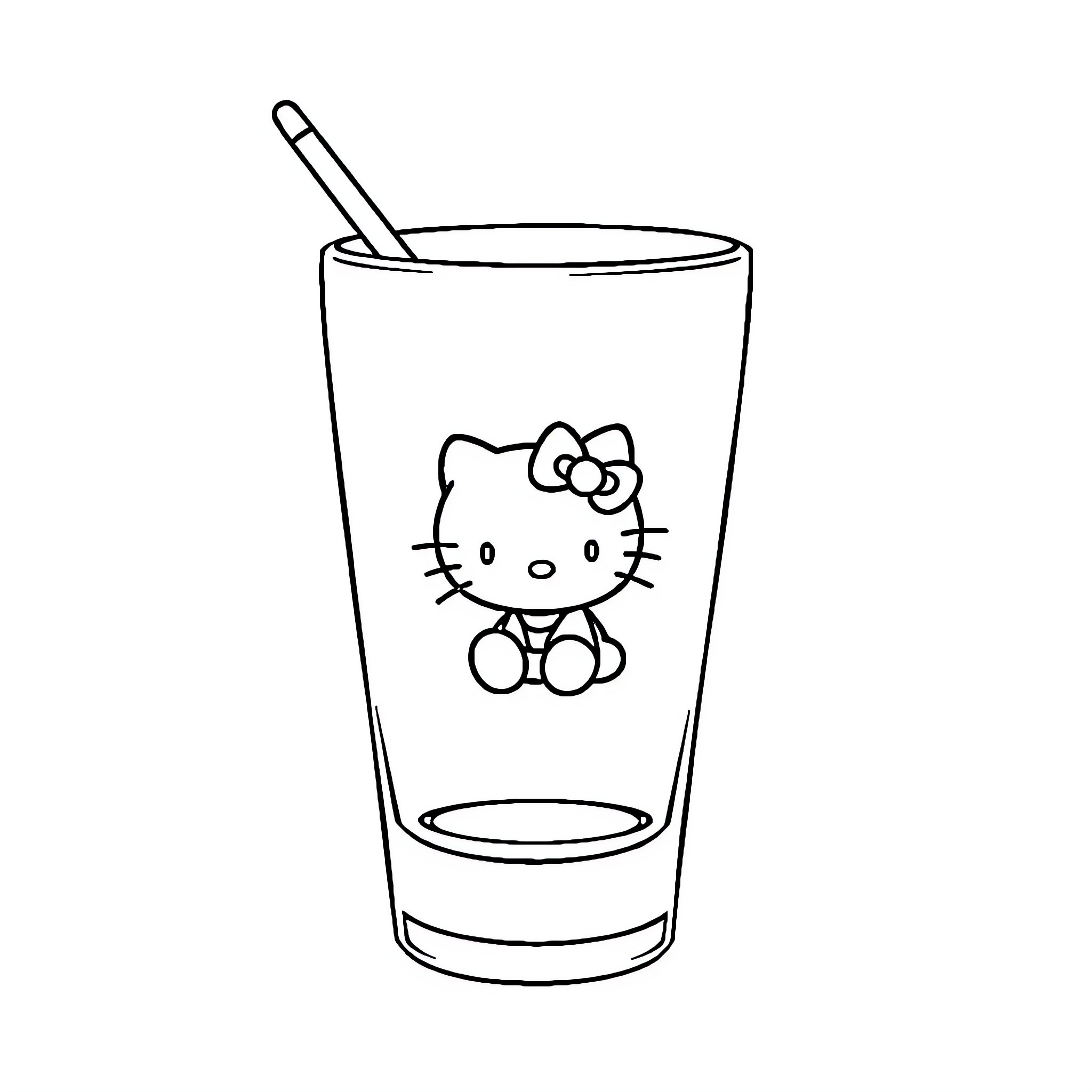 Hello Kitty enjoying a refreshing drink Coloring Page (free black-and-white line drawing printable PDF for all, from beginners to advanced learners, including children, teens, adults, and seniors)