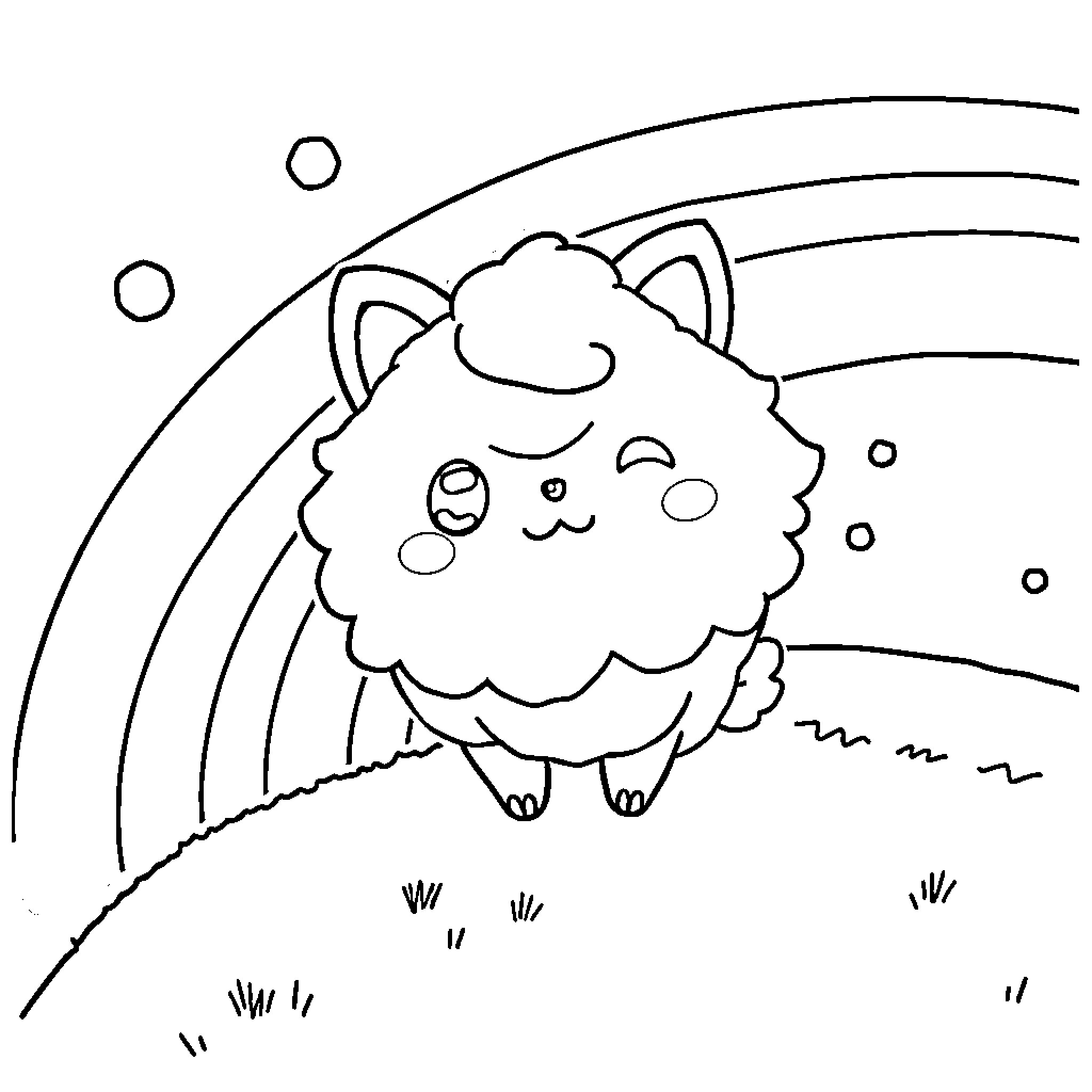 Pompompurin enjoying a peaceful day in the meadow Coloring Page (free black-and-white line drawing printable PDF for all, from beginners to advanced learners, including children, teens, adults, and seniors)