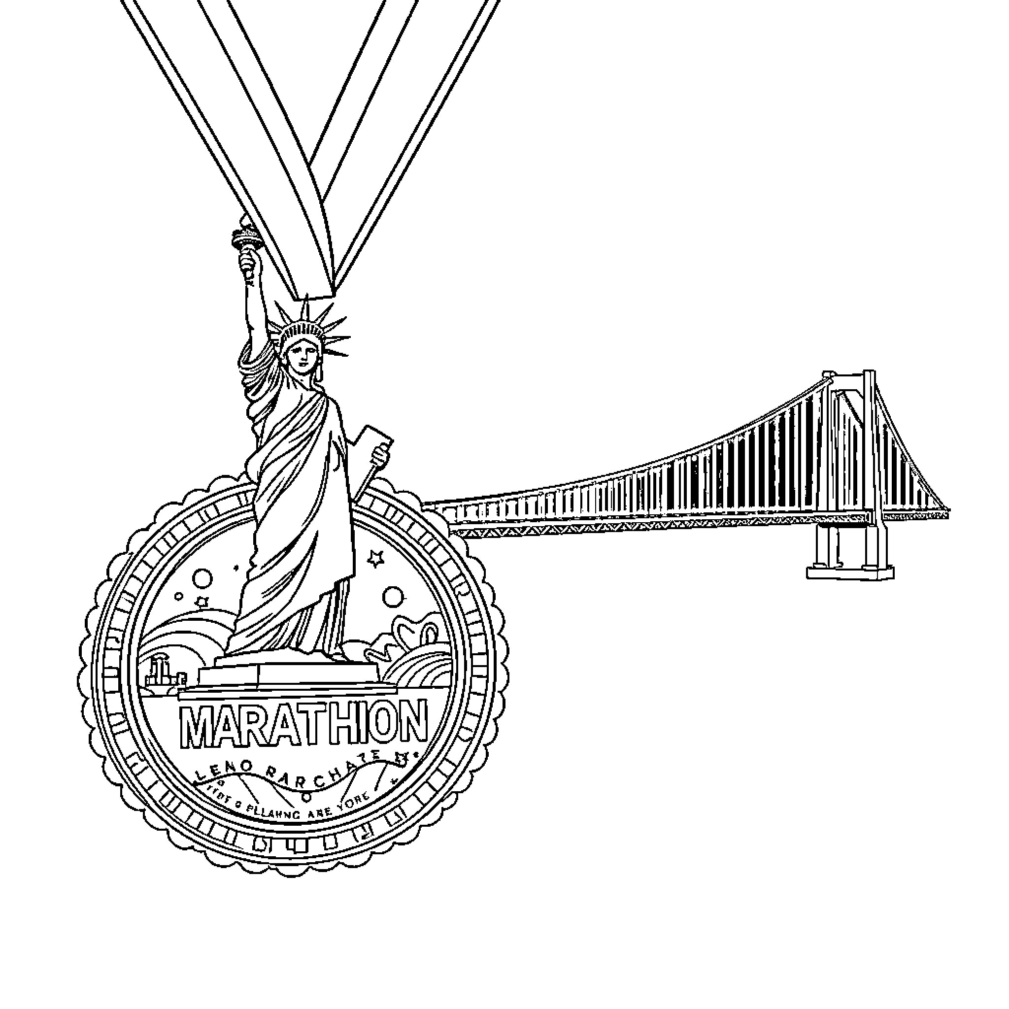 Medal for Successful Marathon Event Coloring Page (free black-and-white line drawing printable PDF for all, from beginners to advanced learners, including children, teens, adults, and seniors)