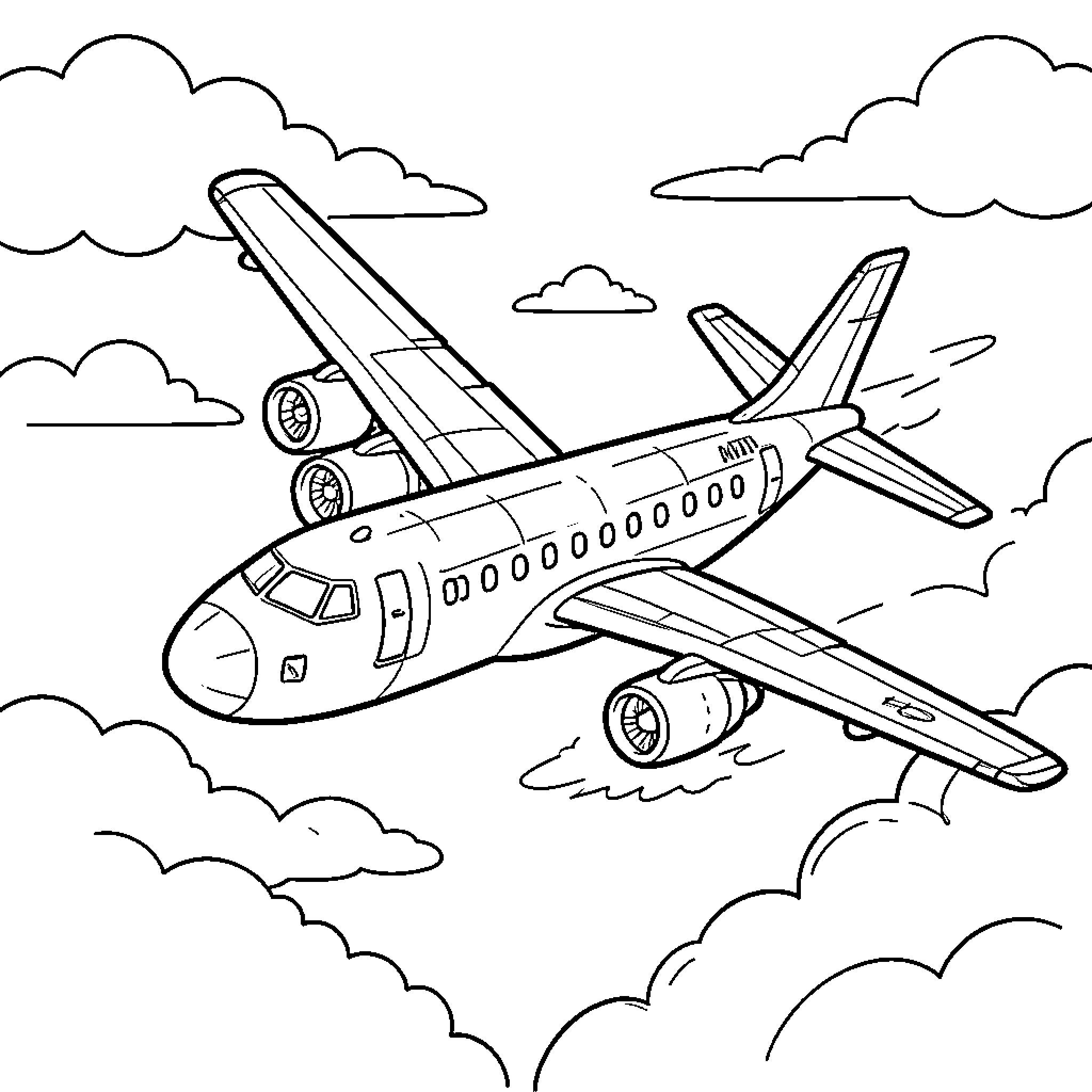 Gonta's Aerial Adventure in the Clouds Coloring Page (free black-and-white line drawing printable PDF for all, from beginners to advanced learners, including children, teens, adults, and seniors)