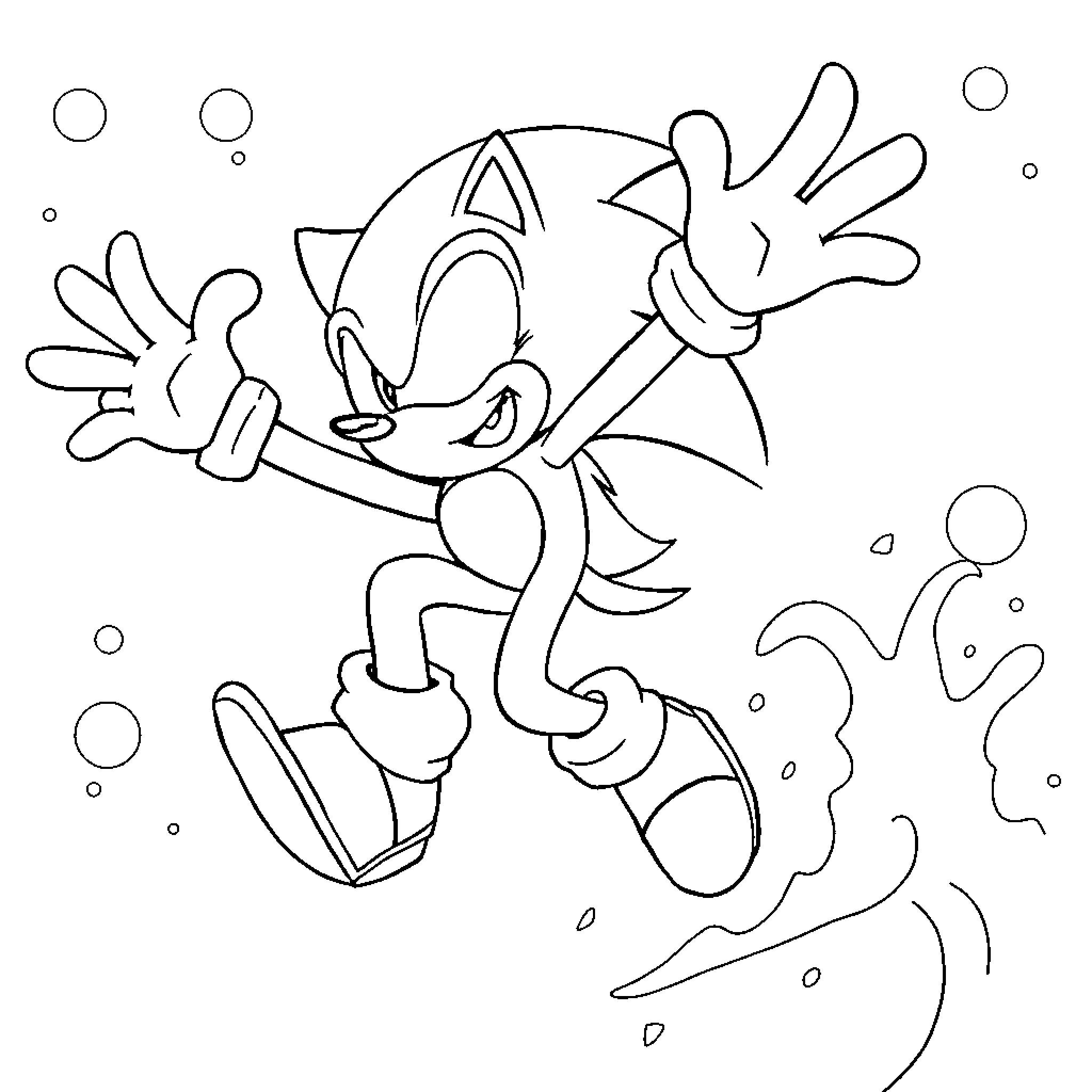 Sonic jumping with excitement and energy Coloring Page (free black-and-white line drawing printable PDF for all, from beginners to advanced learners, including children, teens, adults, and seniors)