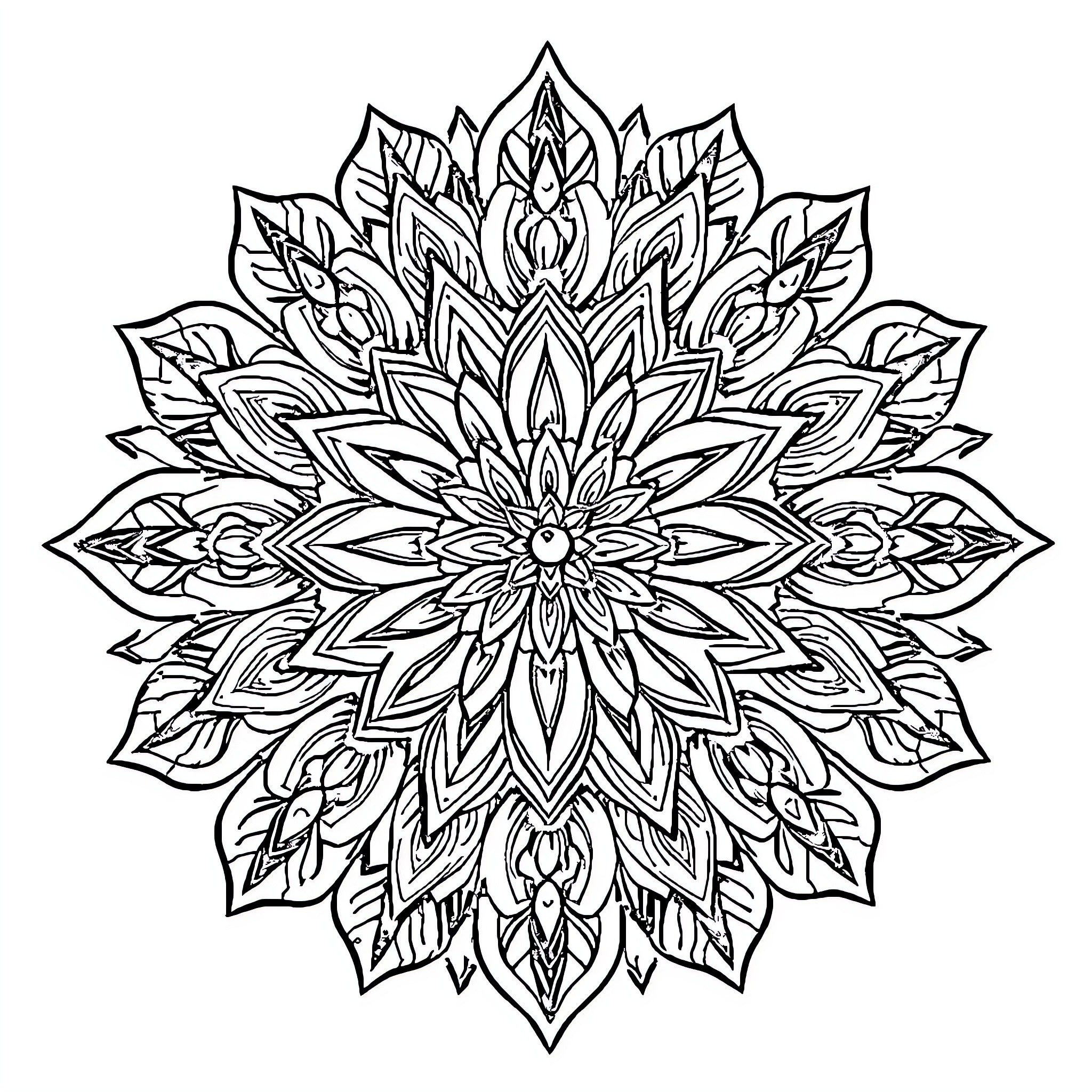 Mandala of intricate floral designs Coloring Page (free black-and-white line drawing printable PDF for all, from beginners to advanced learners, including children, teens, adults, and seniors)