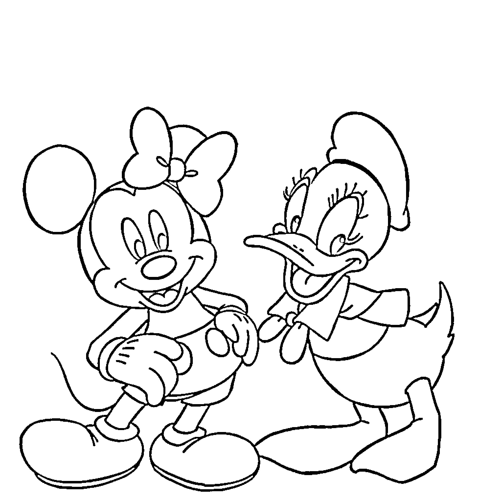 Disney Characters Enjoying Friendly Interaction Coloring Page (free black-and-white line drawing printable PDF for all, from beginners to advanced learners, including children, teens, adults, and seniors)