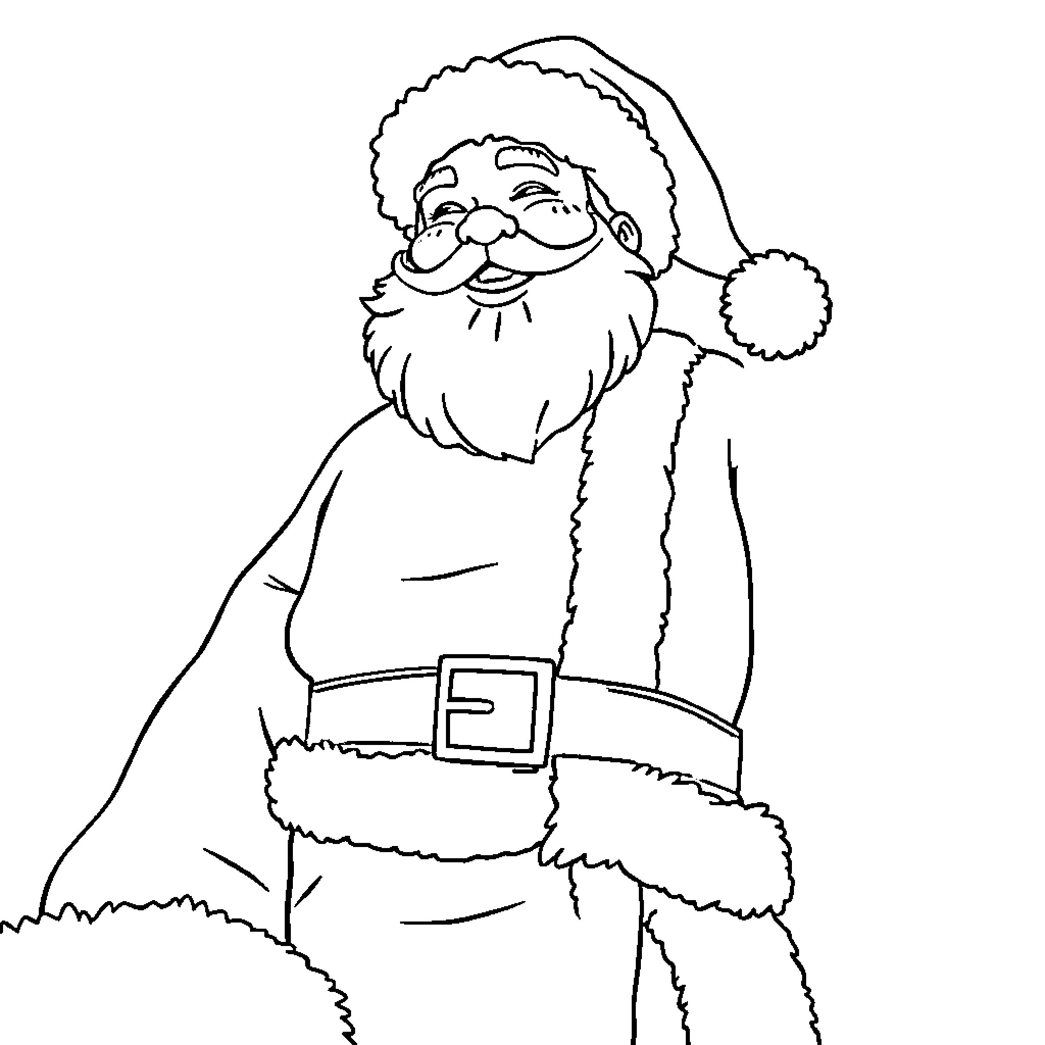 Santa in a warm winter outfit Coloring Page (free black-and-white line drawing printable PDF for all, from beginners to advanced learners, including children, teens, adults, and seniors)