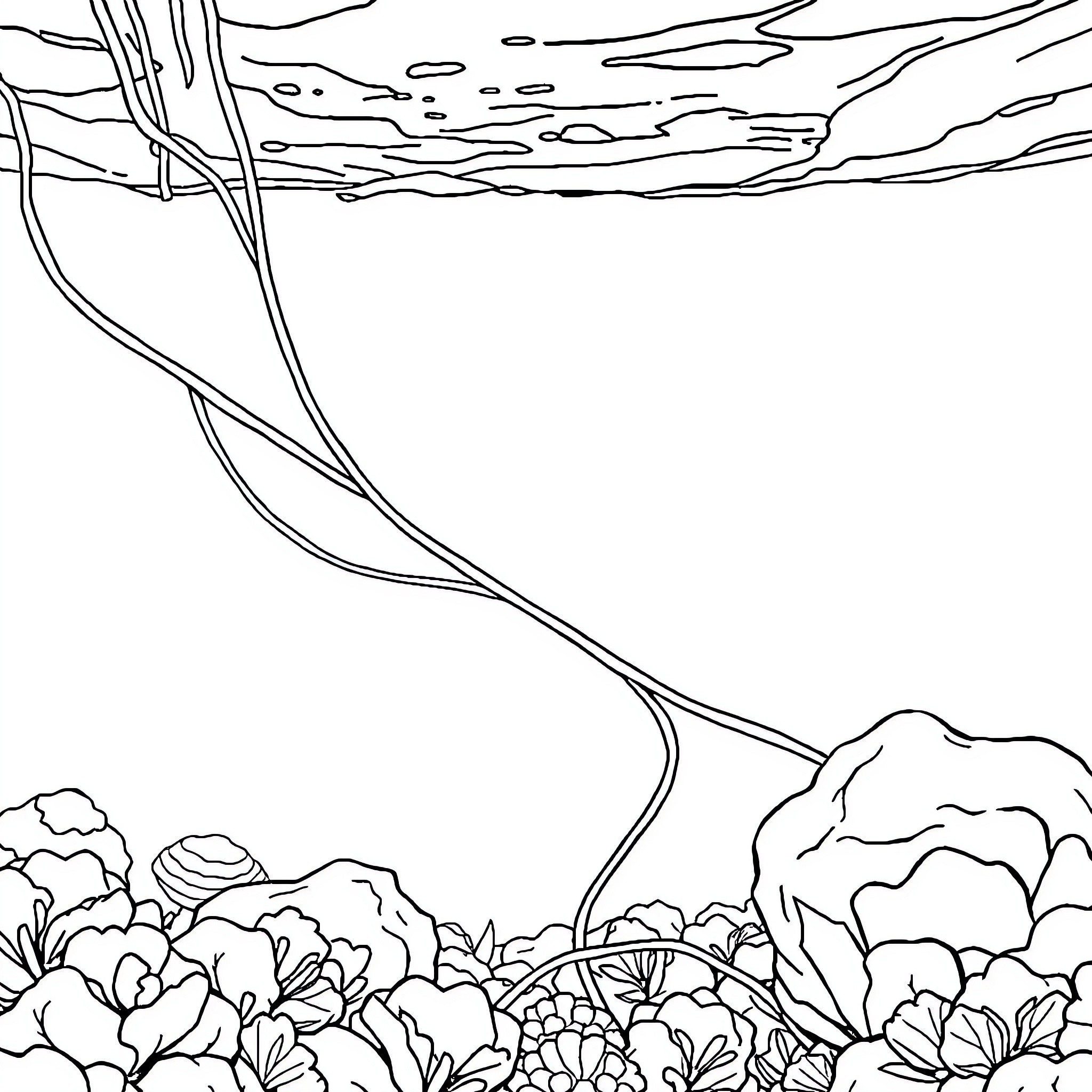 Cable Landscape with Vegetation and Sky Coloring Page (free black-and-white line drawing printable PDF for all, from beginners to advanced learners, including children, teens, adults, and seniors)