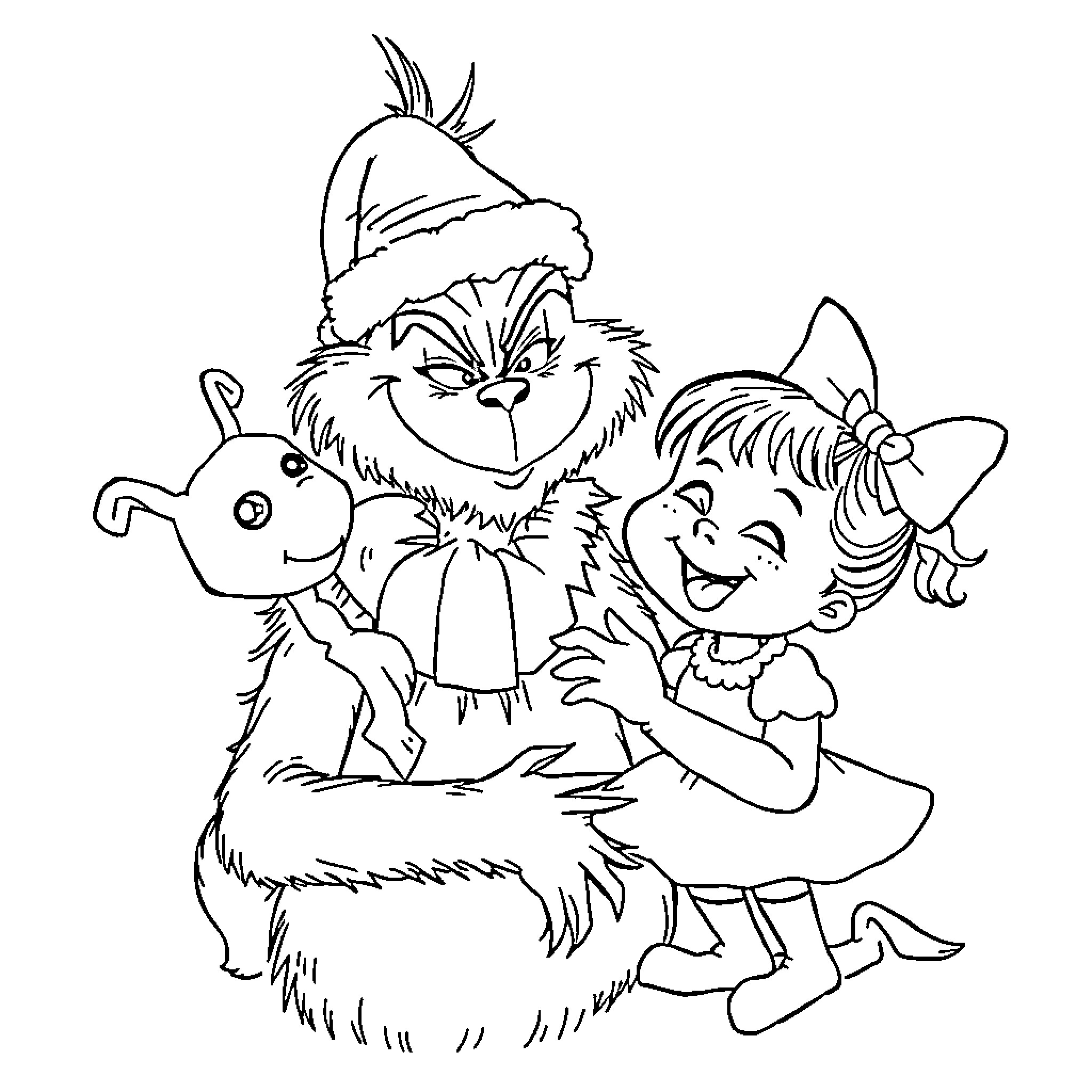 Grinch and friends enjoying festive time together Coloring Page (free black-and-white line drawing printable PDF for all, from beginners to advanced learners, including children, teens, adults, and seniors)