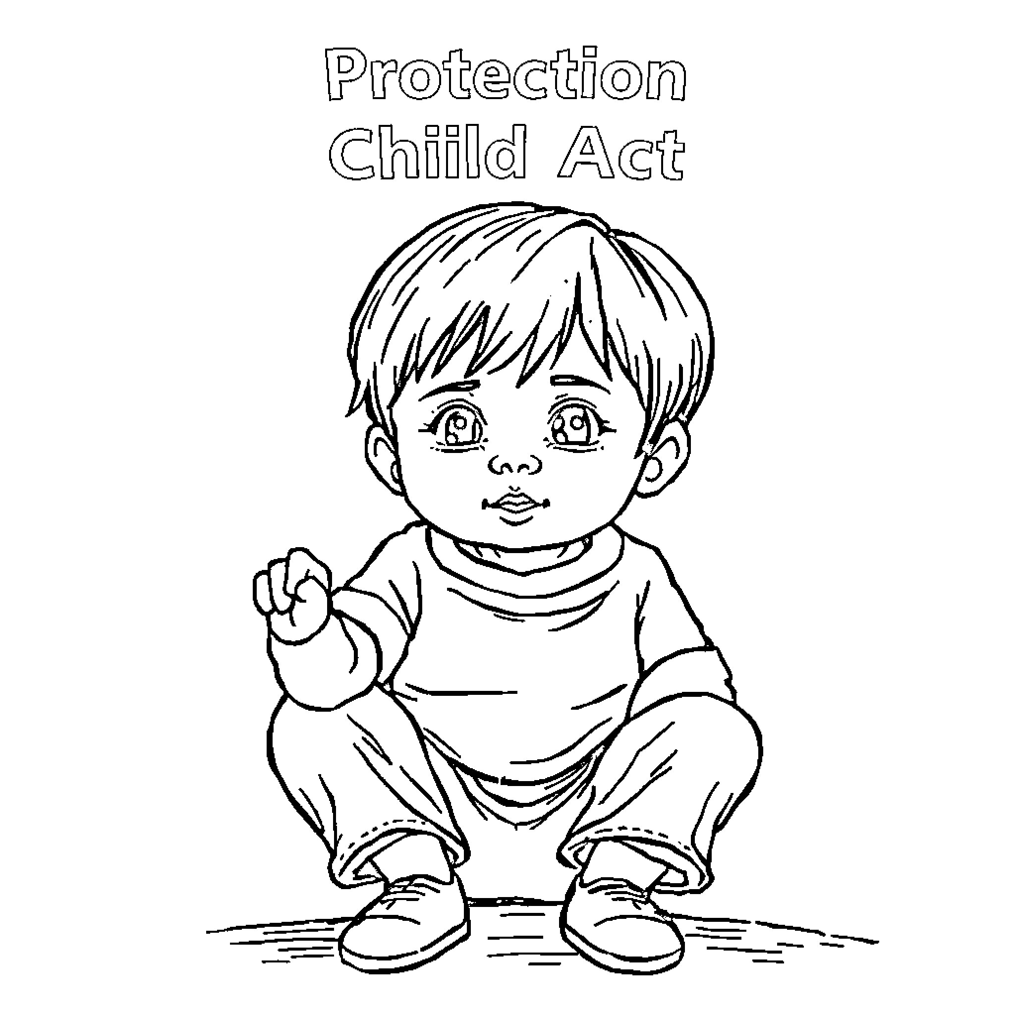 Child Act Protecting Young Boy's Rights Coloring Page (free black-and-white line drawing printable PDF for all, from beginners to advanced learners, including children, teens, adults, and seniors)