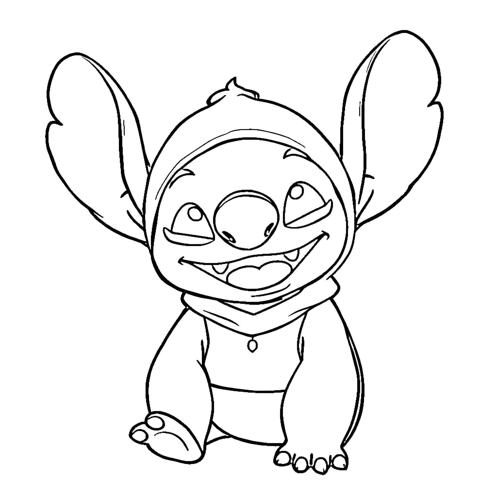 Stitch making a funny face Coloring Page (free black-and-white line drawing printable PDF for all, from beginners to advanced learners, including children, teens, adults, and seniors)