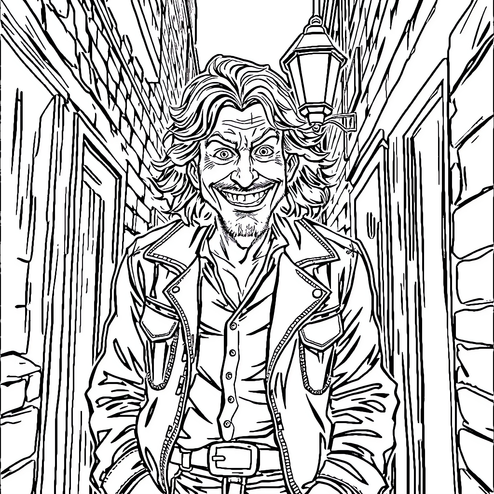 Frank Gallagher's Charismatic Antics in the Urban Alley Coloring Page (free black-and-white line drawing printable PDF for all, from beginners to advanced learners, including children, teens, adults, and seniors)