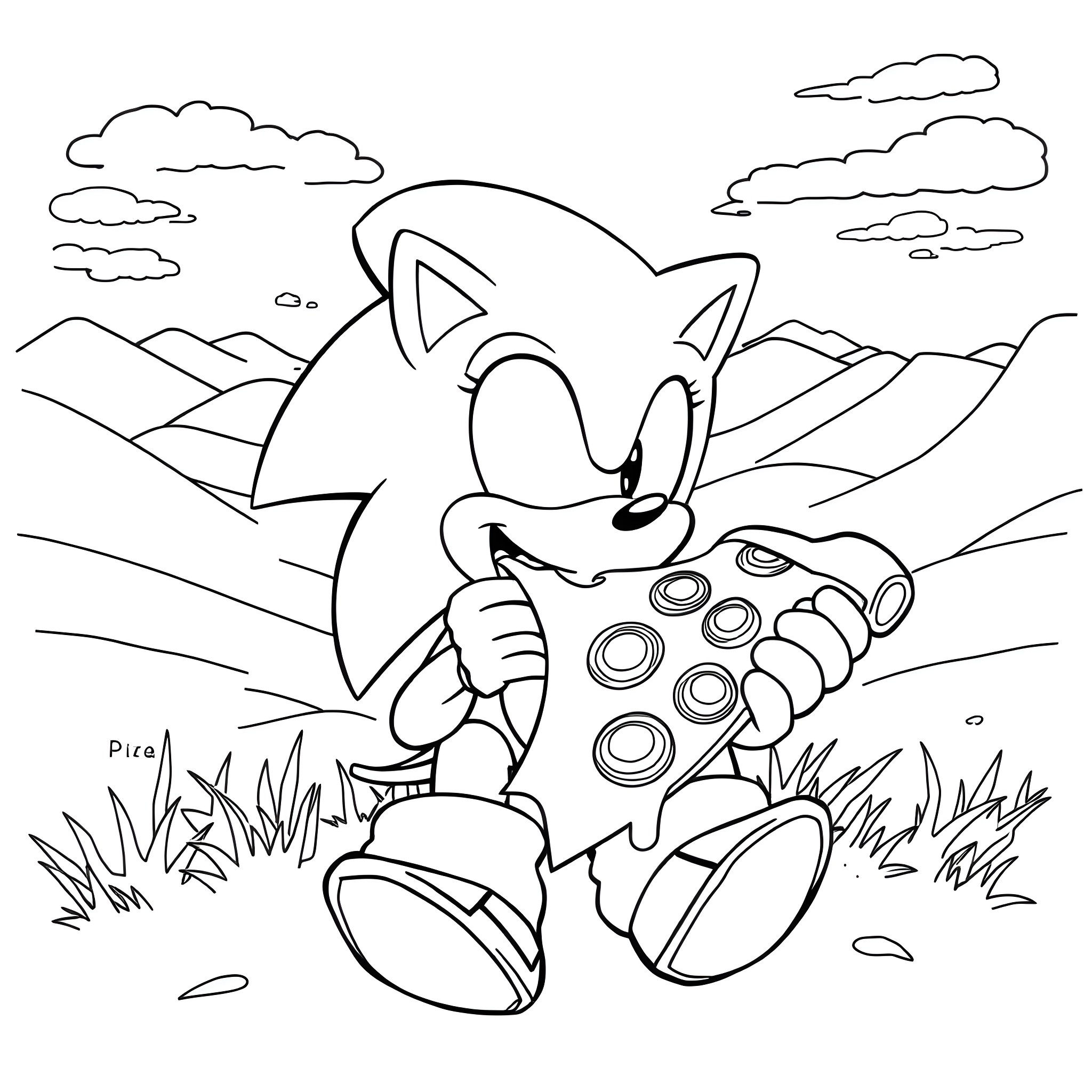 Sonic gaming adventure in the wilderness Coloring Page (free black-and-white line drawing printable PDF for all, from beginners to advanced learners, including children, teens, adults, and seniors)