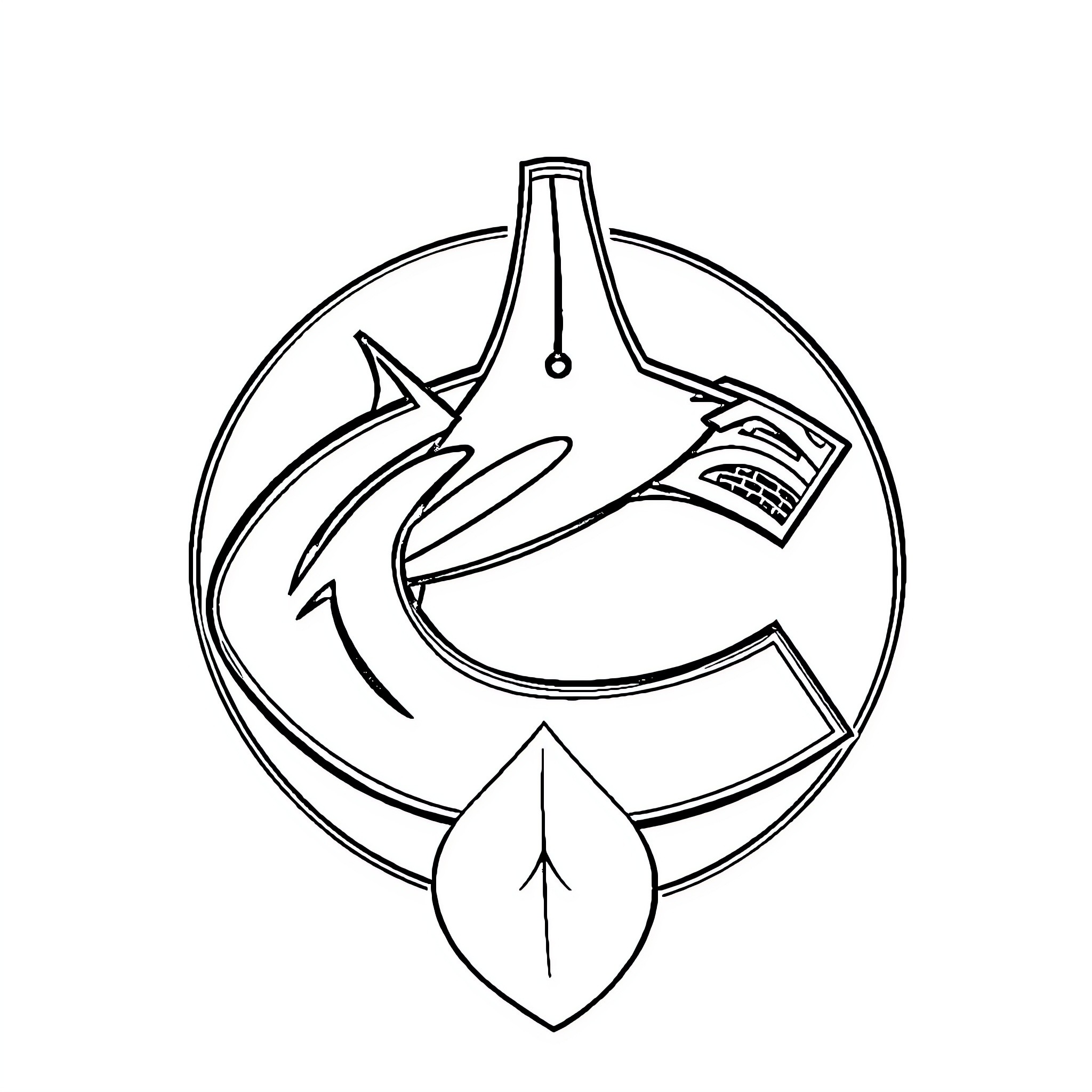 Canucks logo featuring stylized hockey stick and leaf Coloring Page (free black-and-white line drawing printable PDF for all, from beginners to advanced learners, including children, teens, adults, and seniors)