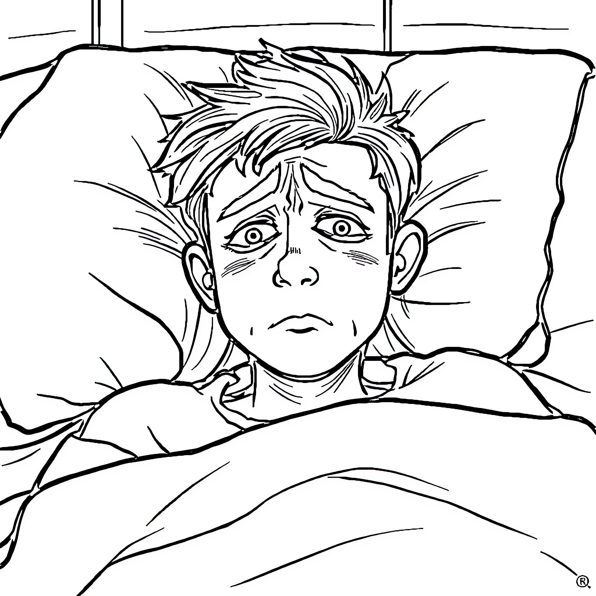 Illness in need of care Coloring Page (free black-and-white line drawing printable PDF for all, from beginners to advanced learners, including children, teens, adults, and seniors)
