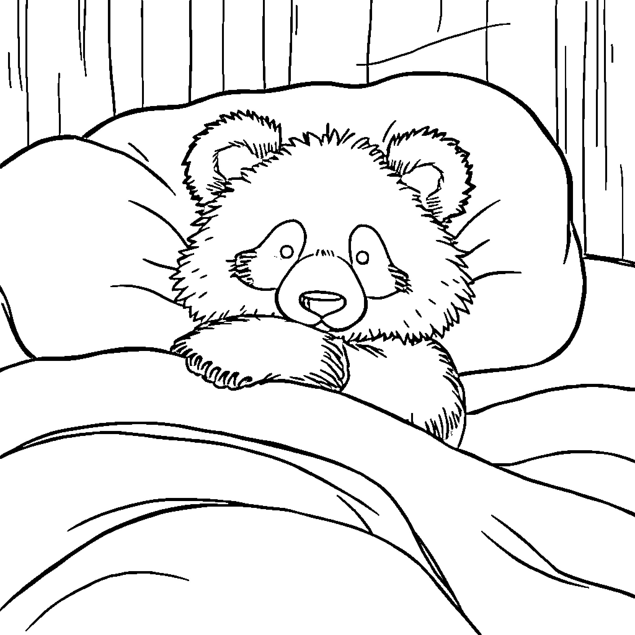Panda sleeping peacefully in the forest Coloring Page (free black-and-white line drawing printable PDF for all, from beginners to advanced learners, including children, teens, adults, and seniors)