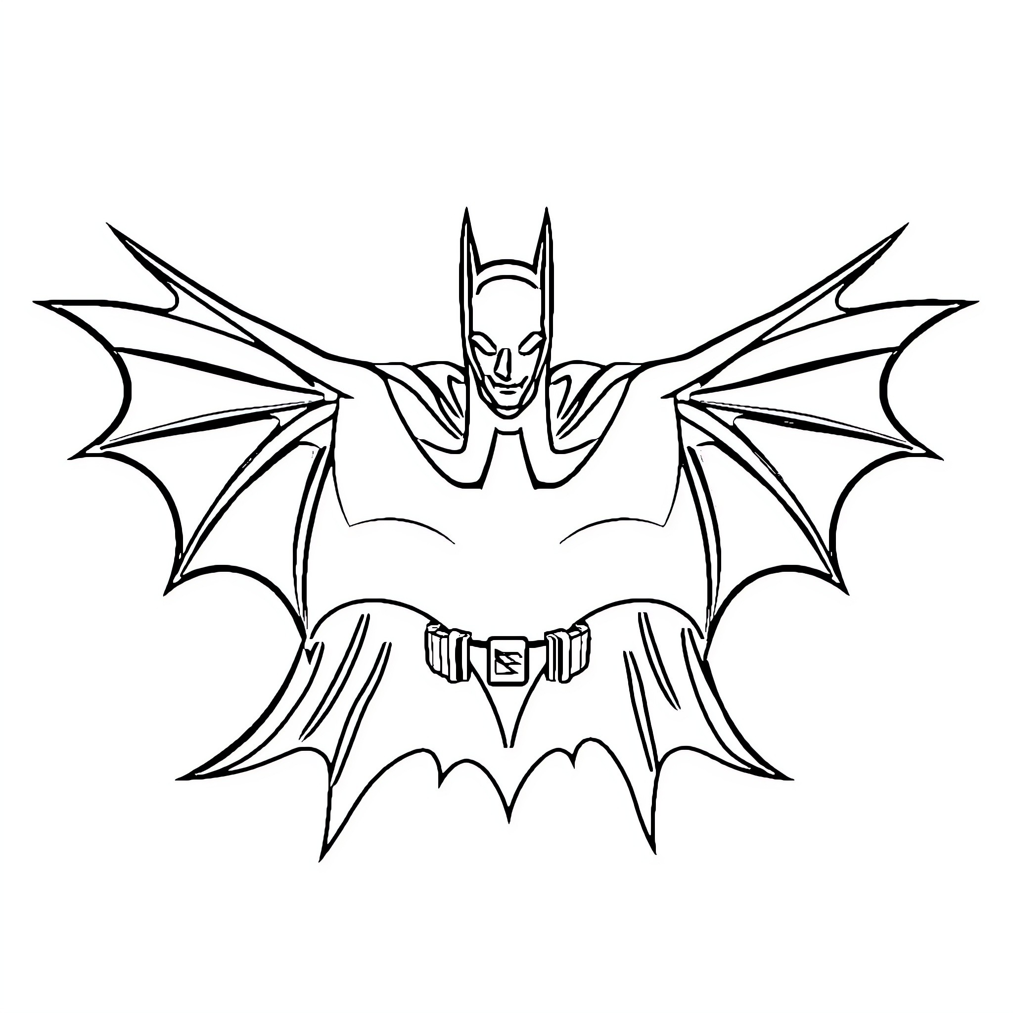 Batman soaring with outstretched wings Coloring Page (free black-and-white line drawing printable PDF for all, from beginners to advanced learners, including children, teens, adults, and seniors)