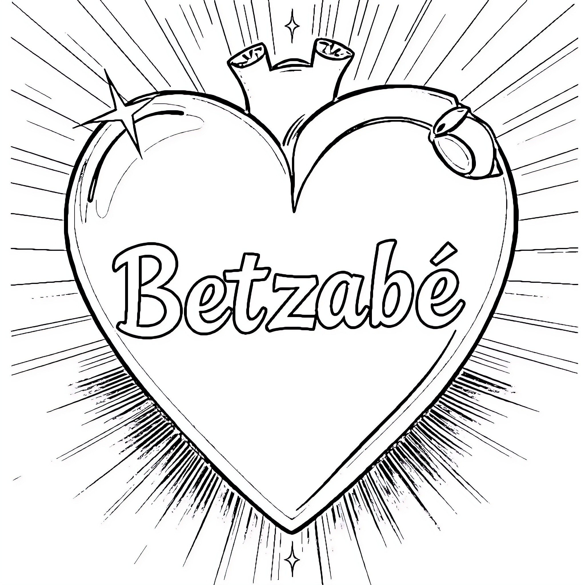 Corazon with Betzabe written in a heart Coloring Page (free black-and-white line drawing printable PDF for all, from beginners to advanced learners, including children, teens, adults, and seniors)