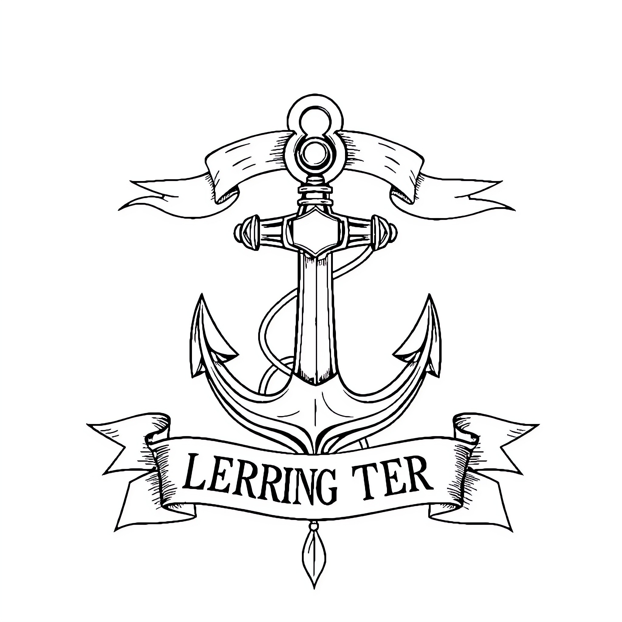 Anchor with Nautical Elements and Heraldic Banner Coloring Page (free black-and-white line drawing printable PDF for all, from beginners to advanced learners, including children, teens, adults, and seniors)