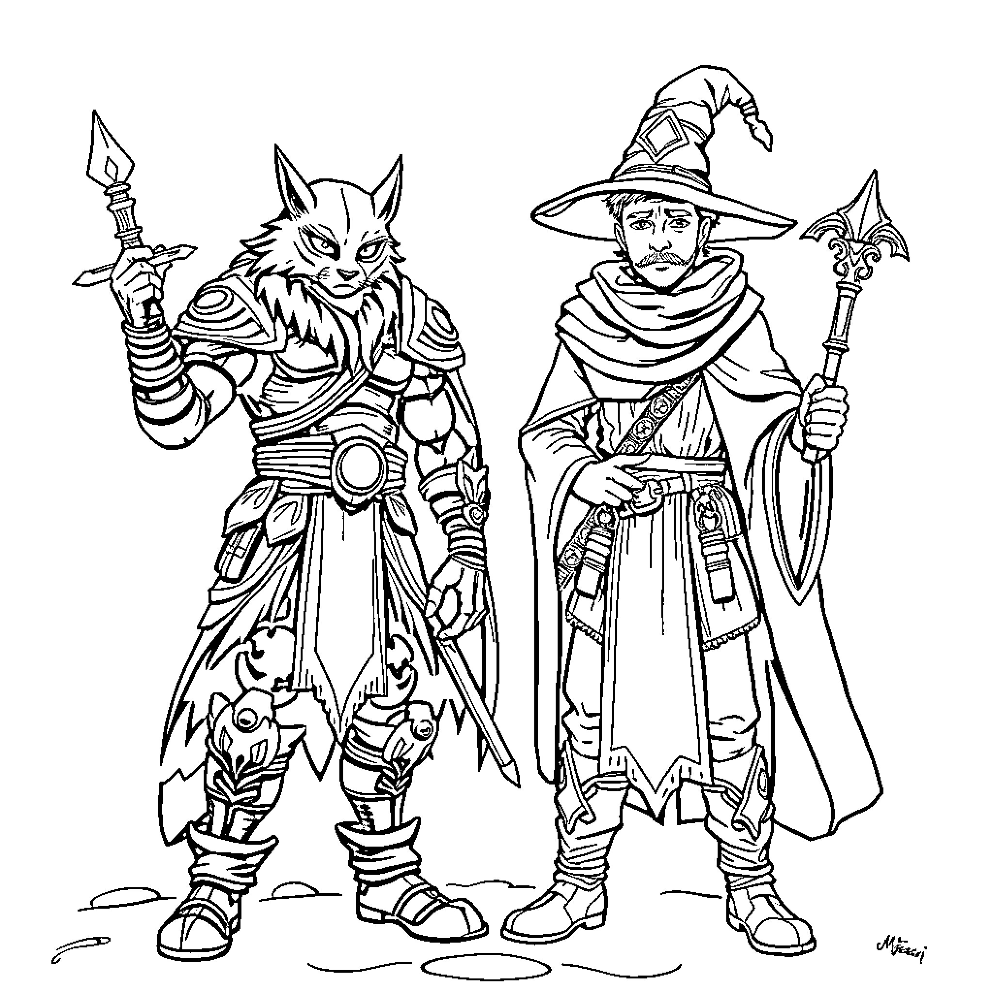 Katseye: Fantasy warriors in armored attire Coloring Page (free black-and-white line drawing printable PDF for all, from beginners to advanced learners, including children, teens, adults, and seniors)