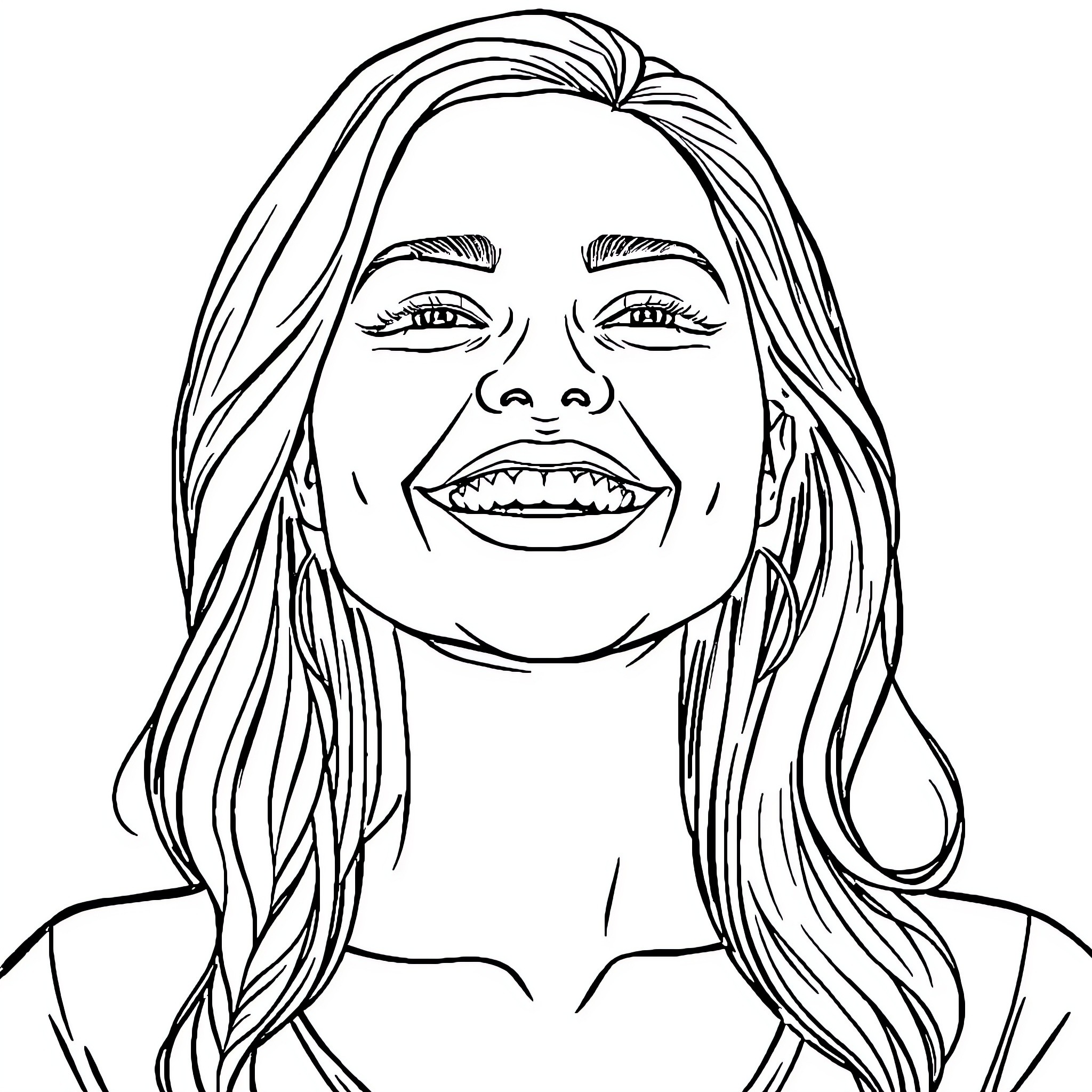 Woman expressing joy and enthusiasm Coloring Page (free black-and-white line drawing printable PDF for all, from beginners to advanced learners, including children, teens, adults, and seniors)