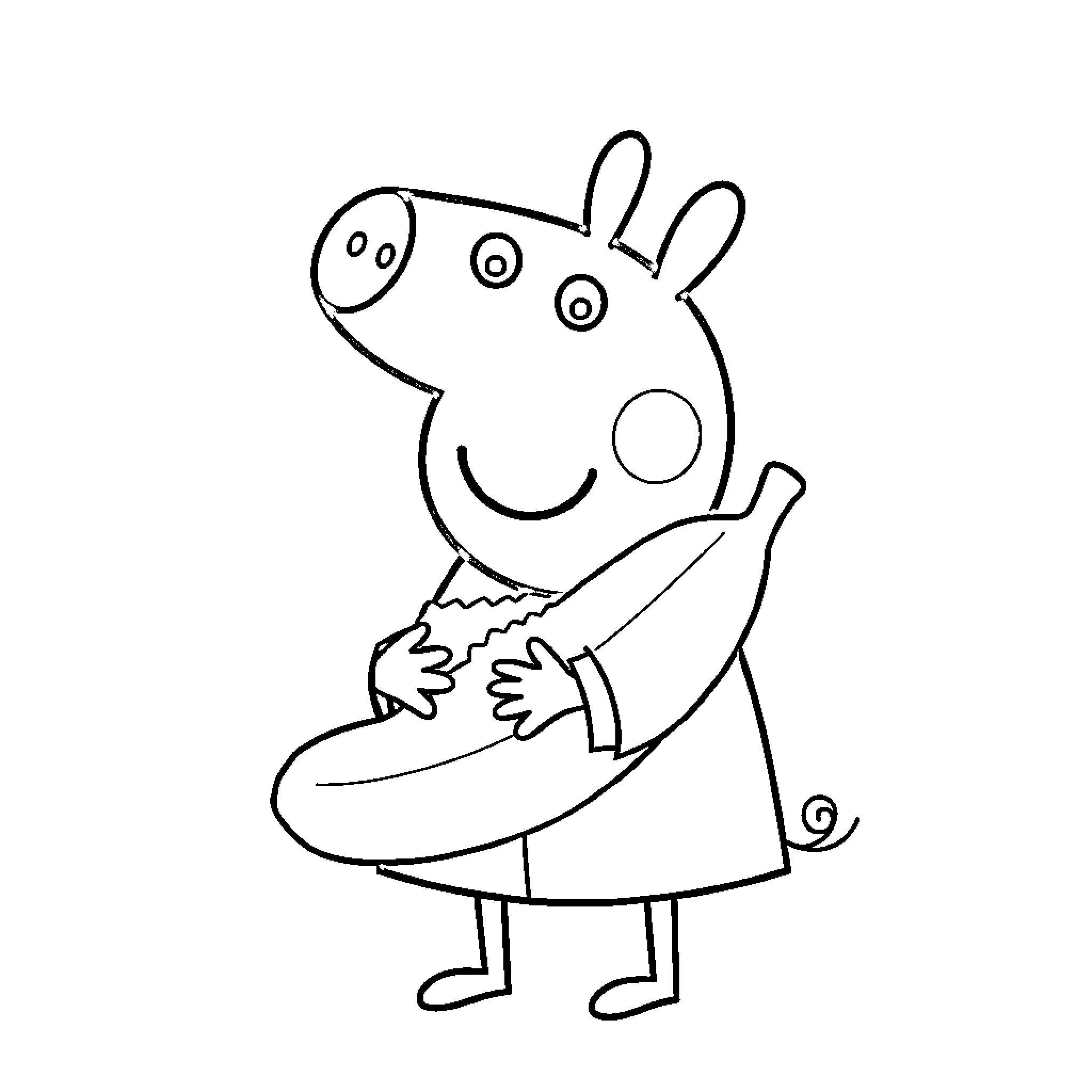 Peppa Pig playing with toy on the beach Coloring Page (free black-and-white line drawing printable PDF for all, from beginners to advanced learners, including children, teens, adults, and seniors)