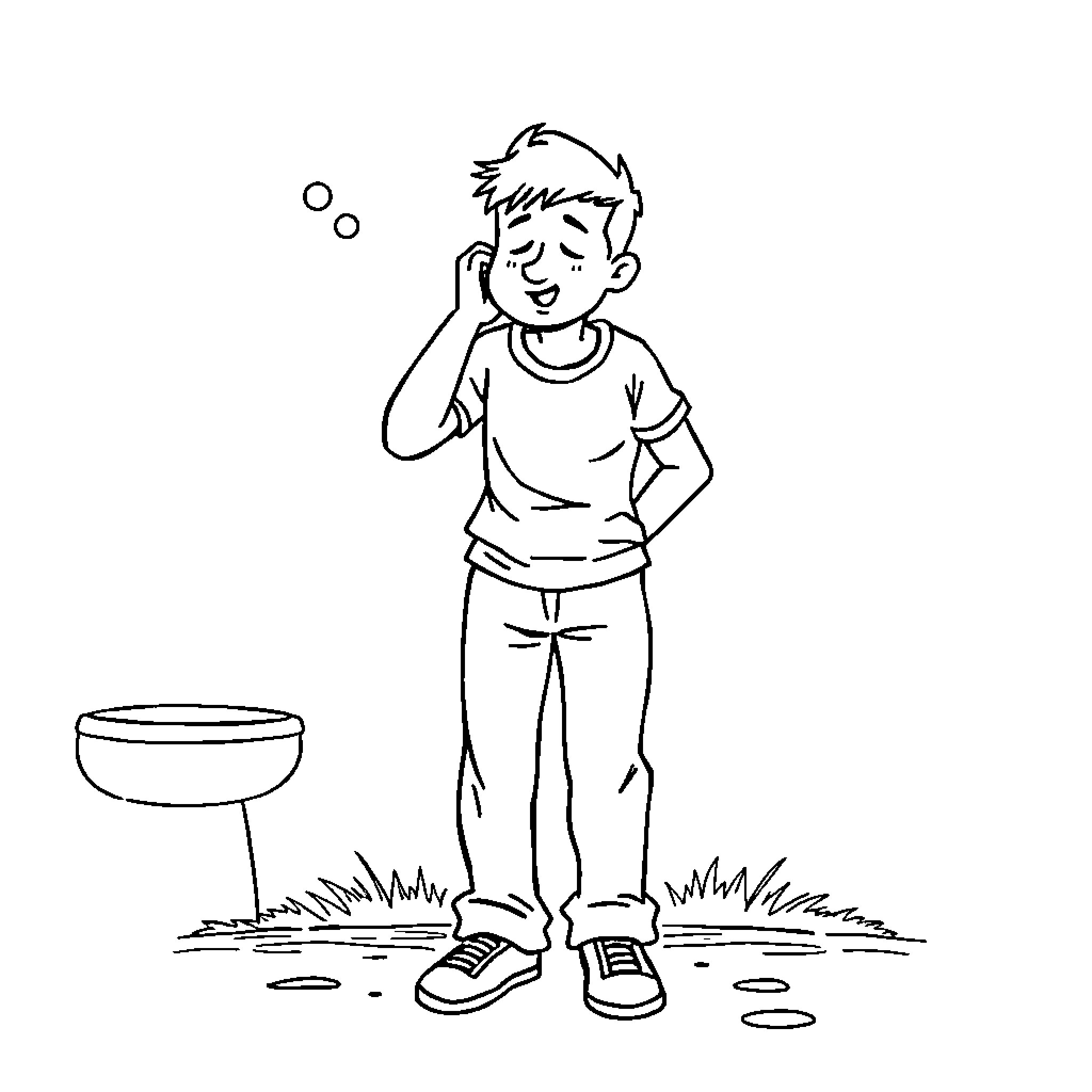 Poop adventure of a young boy Coloring Page (free black-and-white line drawing printable PDF for all, from beginners to advanced learners, including children, teens, adults, and seniors)