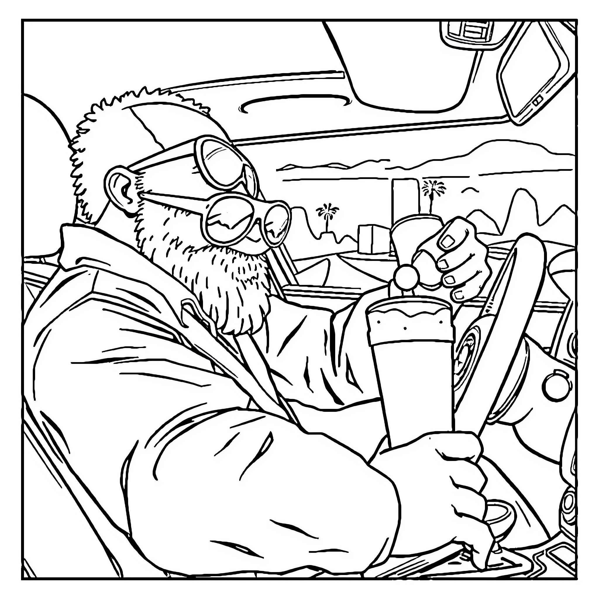 Labubu the Construction Worker Building with Tools Coloring Page (free black-and-white line drawing printable PDF for all, from beginners to advanced learners, including children, teens, adults, and seniors)