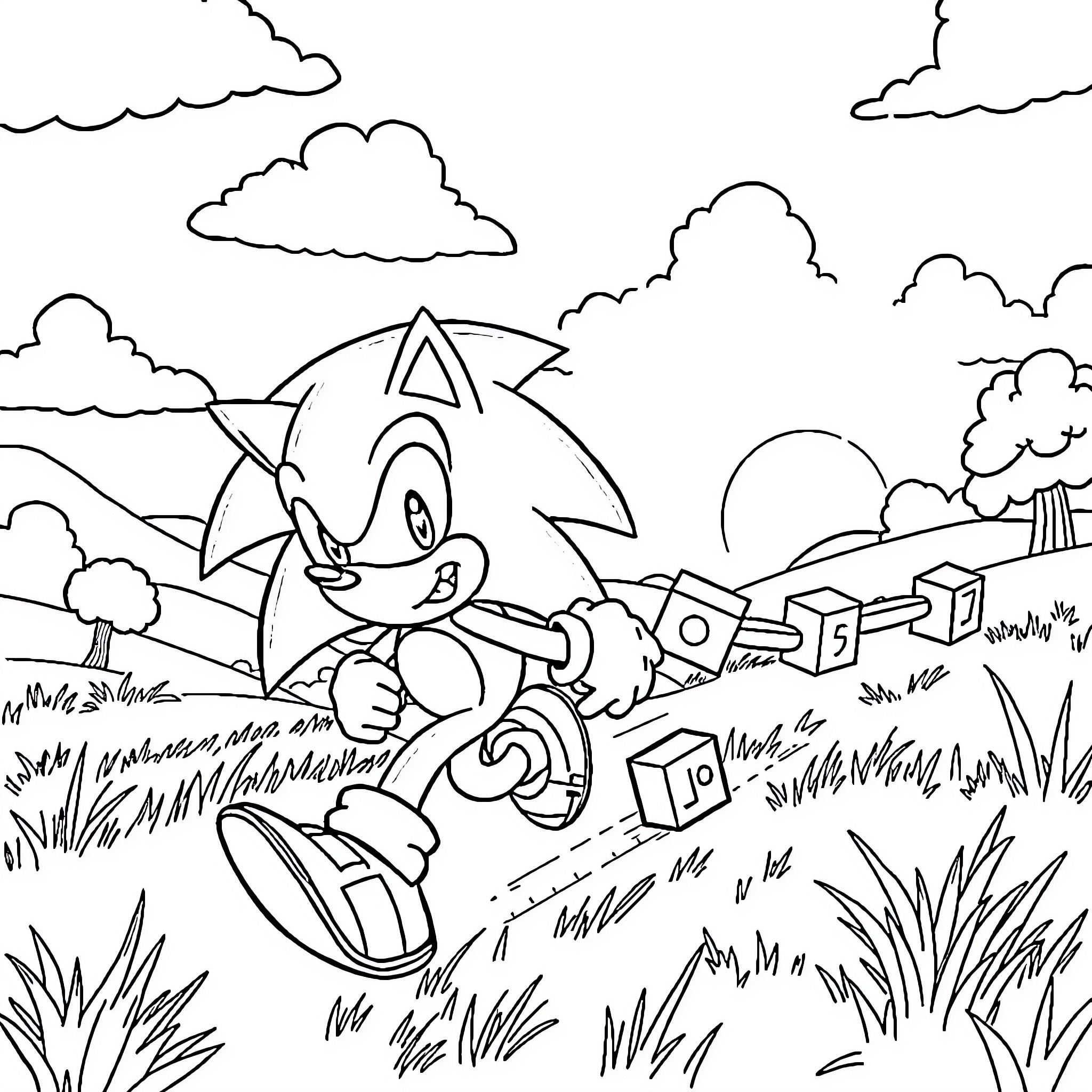 Numberblock character in outdoor nature scene Coloring Page (free black-and-white line drawing printable PDF for all, from beginners to advanced learners, including children, teens, adults, and seniors)