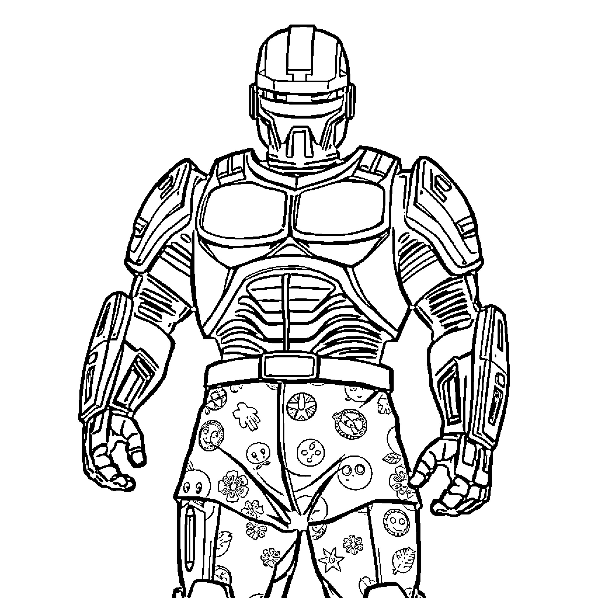Robocop in colorful futuristic armor Coloring Page (free black-and-white line drawing printable PDF for all, from beginners to advanced learners, including children, teens, adults, and seniors)