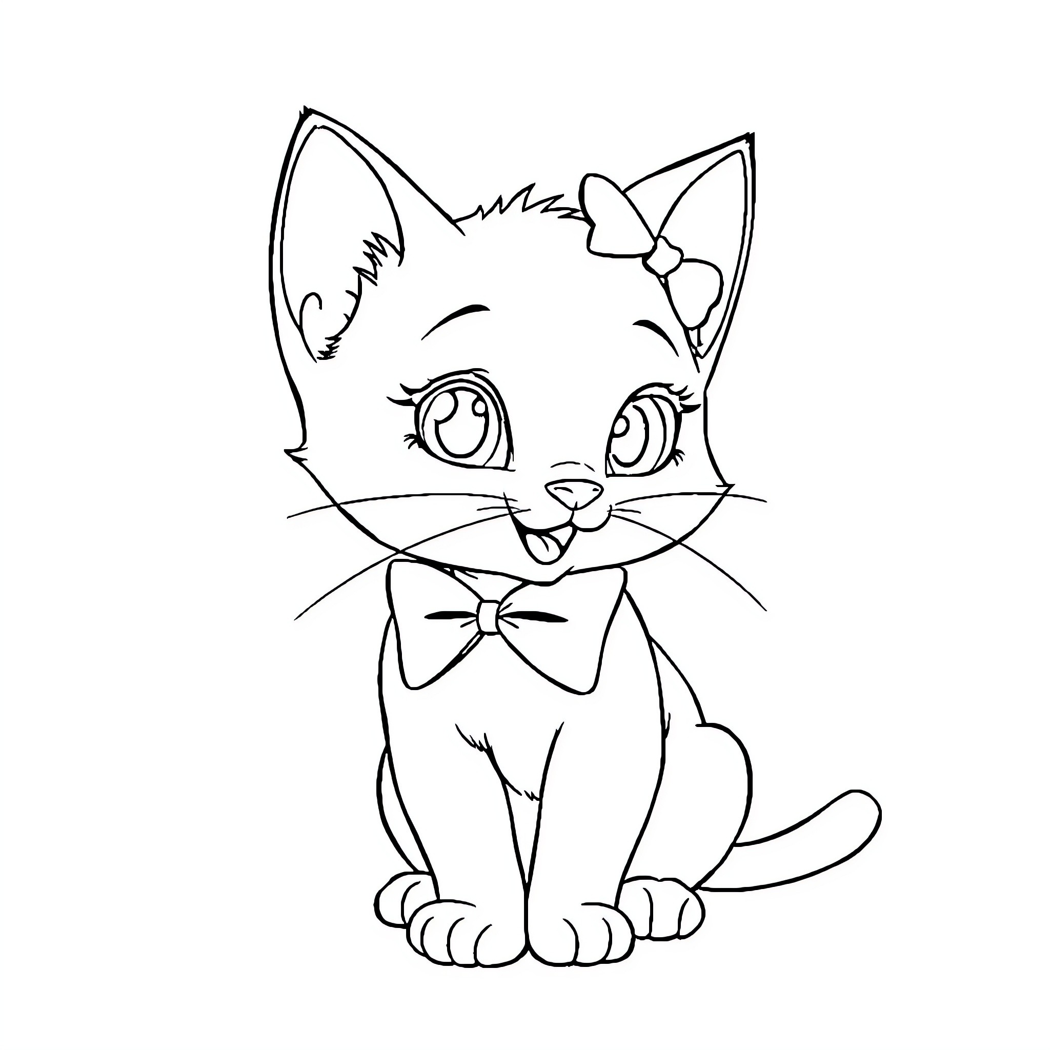 Marie's Adorable Feline Friend Coloring Page (free black-and-white line drawing printable PDF for all, from beginners to advanced learners, including children, teens, adults, and seniors)