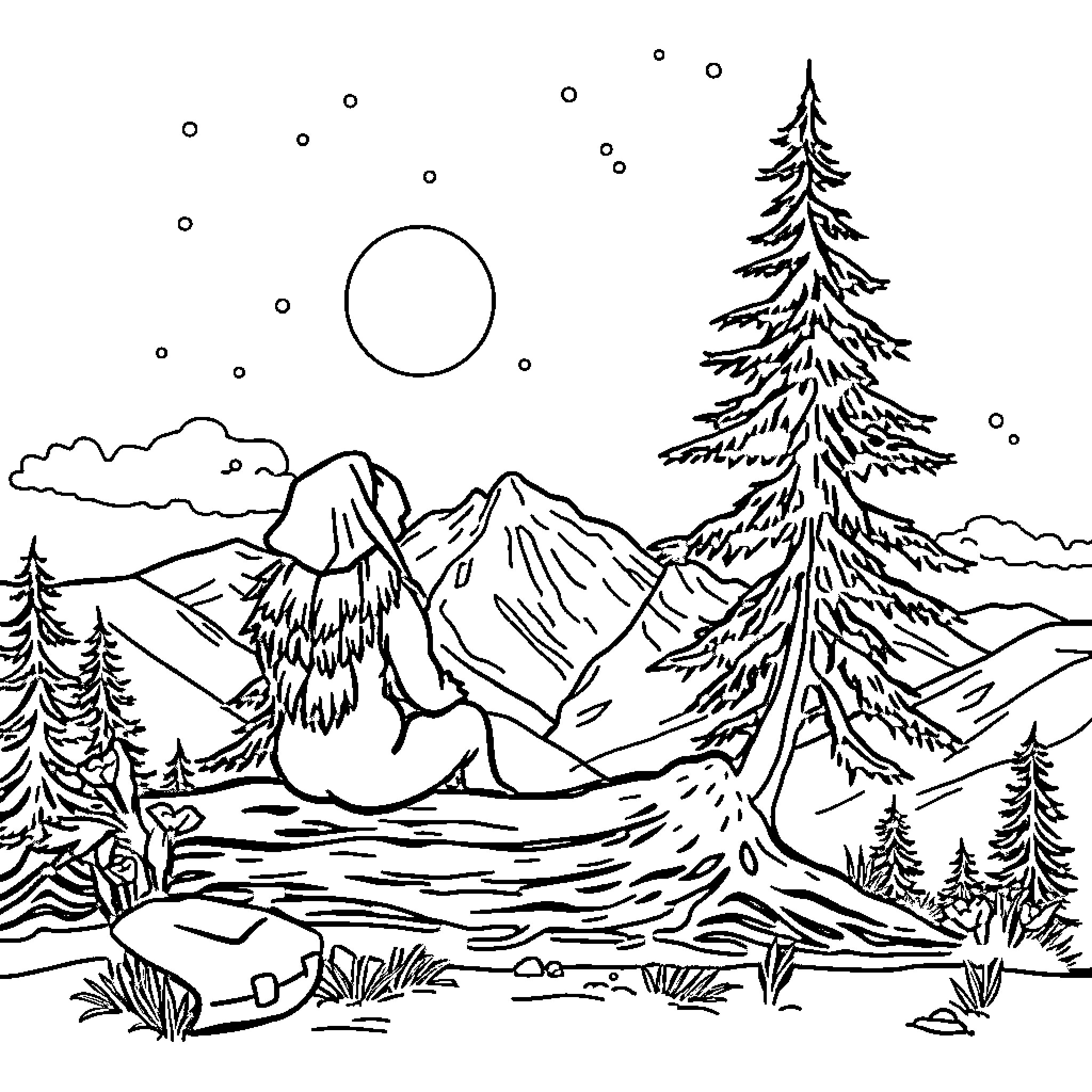Tralarero's winter wonderland adventure Coloring Page (free black-and-white line drawing printable PDF for all, from beginners to advanced learners, including children, teens, adults, and seniors)