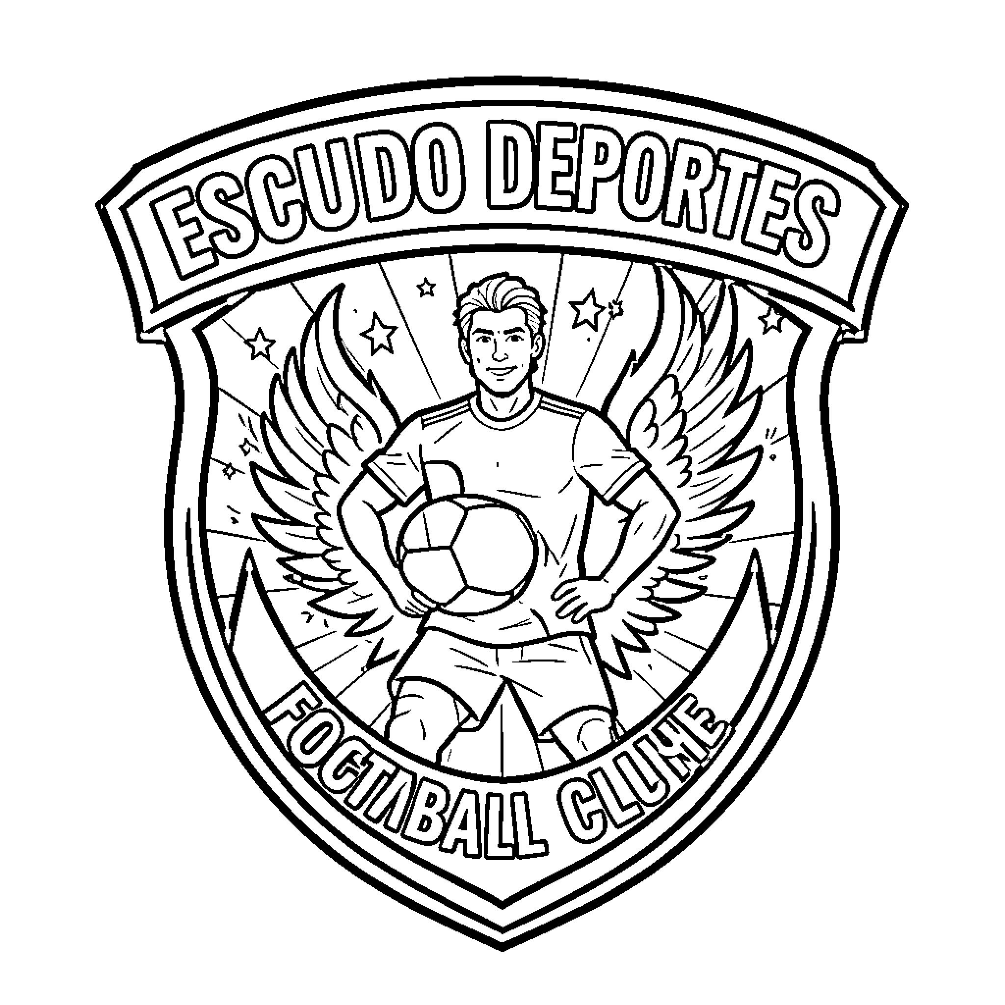 Escudo Deportes Football Club Soccer Badge Coloring Page (free black-and-white line drawing printable PDF for all, from beginners to advanced learners, including children, teens, adults, and seniors)
