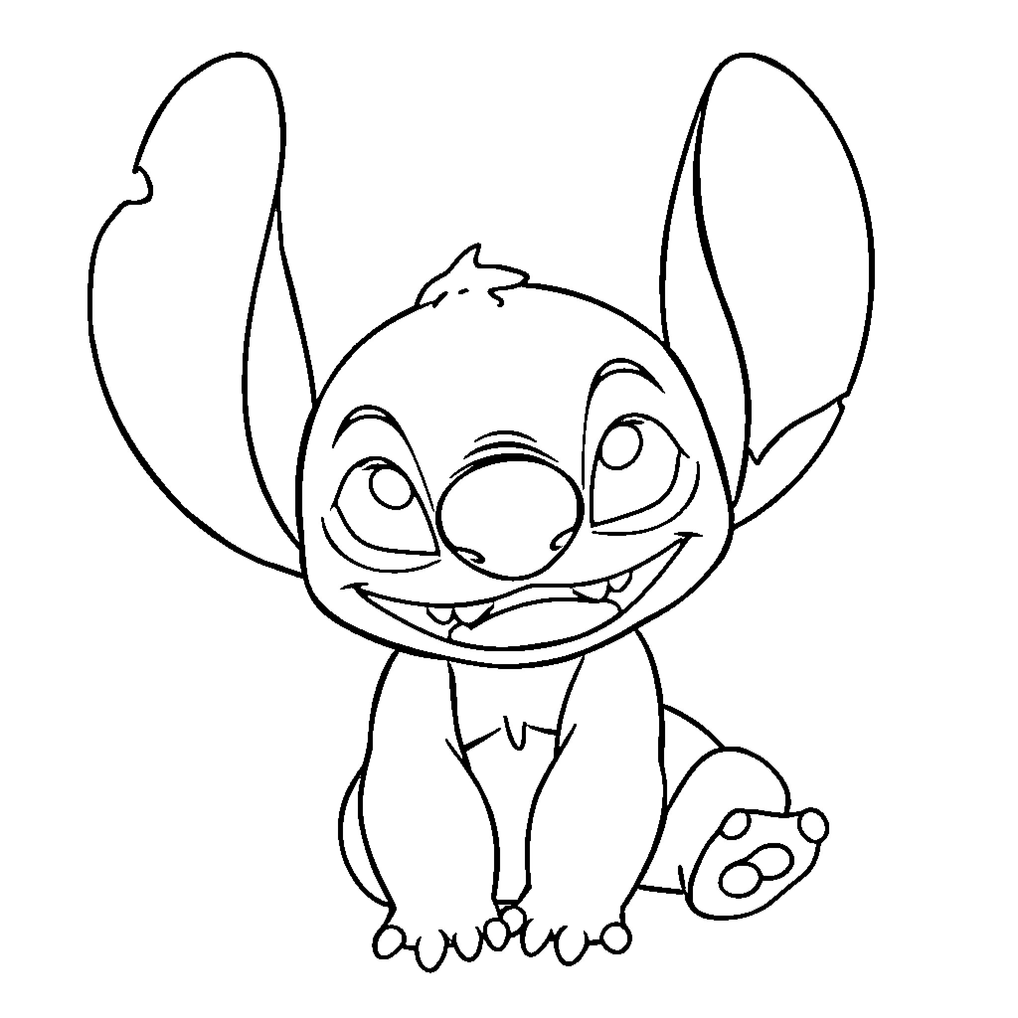 Stitch's Mischievous Grin Coloring Page (free black-and-white line drawing printable PDF for all, from beginners to advanced learners, including children, teens, adults, and seniors)
