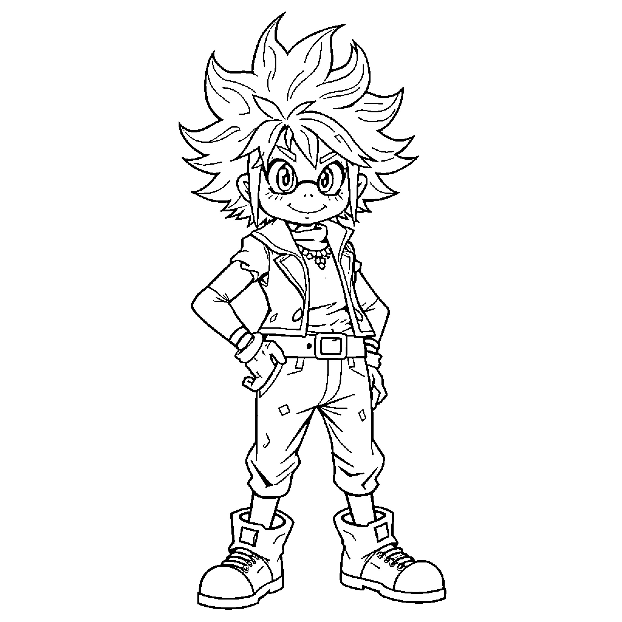 Nagito's Cheerful Anime-Style Portrayal Coloring Page (free black-and-white line drawing printable PDF for all, from beginners to advanced learners, including children, teens, adults, and seniors)