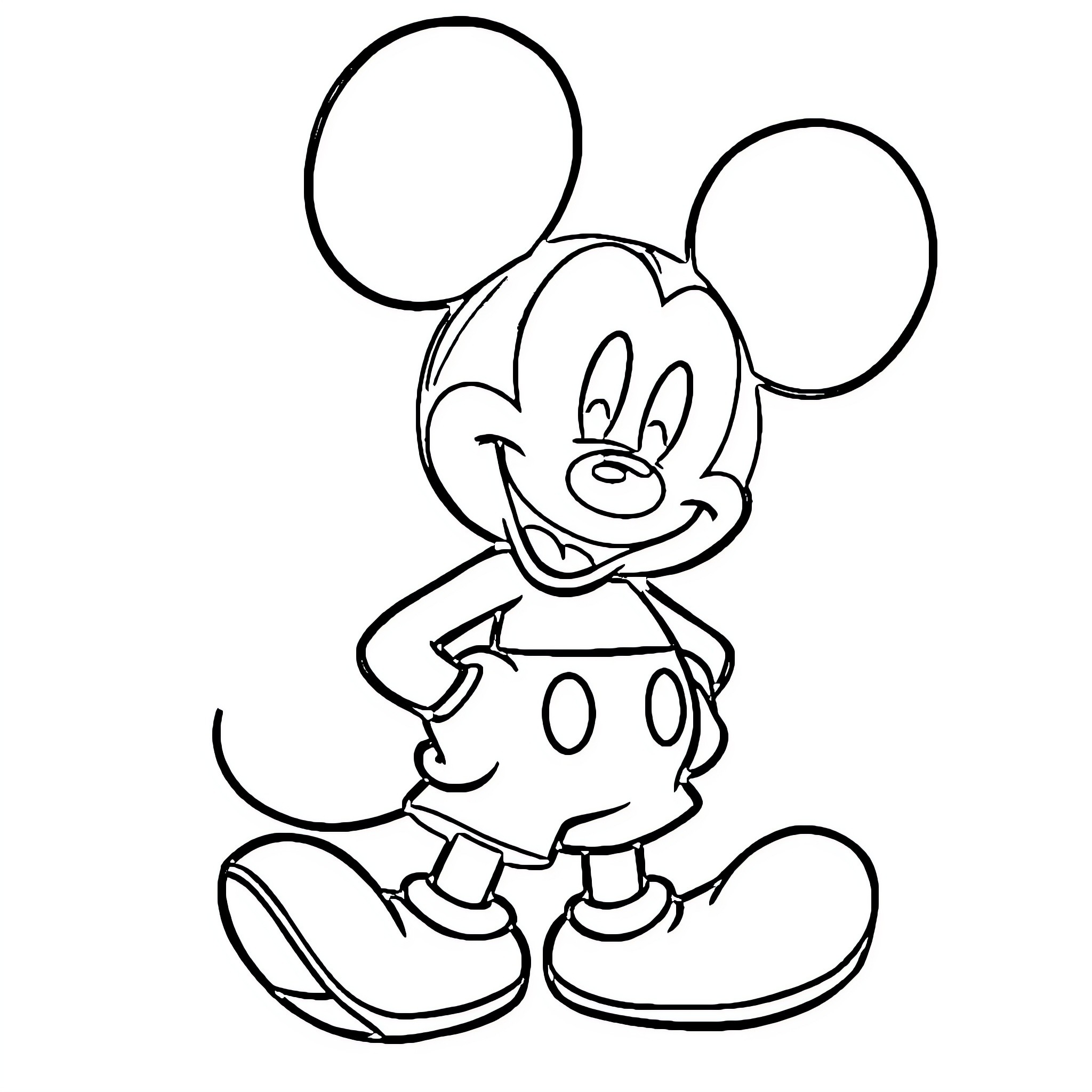 Mickey Mouse in a playful pose Coloring Page (free black-and-white line drawing printable PDF for all, from beginners to advanced learners, including children, teens, adults, and seniors)