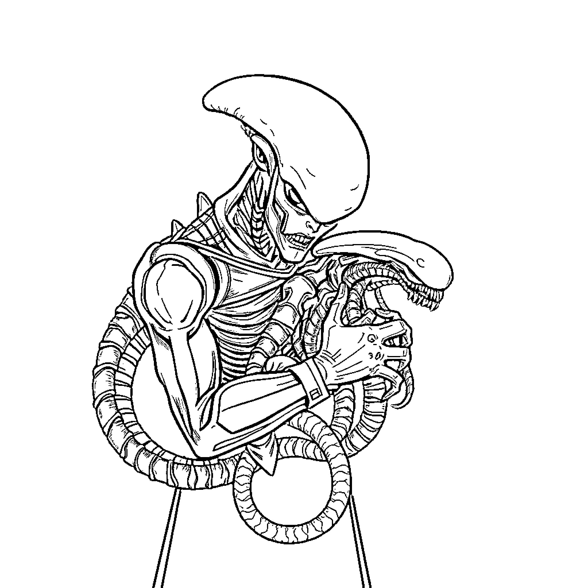 Vessel with Fearsome Extraterrestrial Creature Coloring Page (free black-and-white line drawing printable PDF for all, from beginners to advanced learners, including children, teens, adults, and seniors)