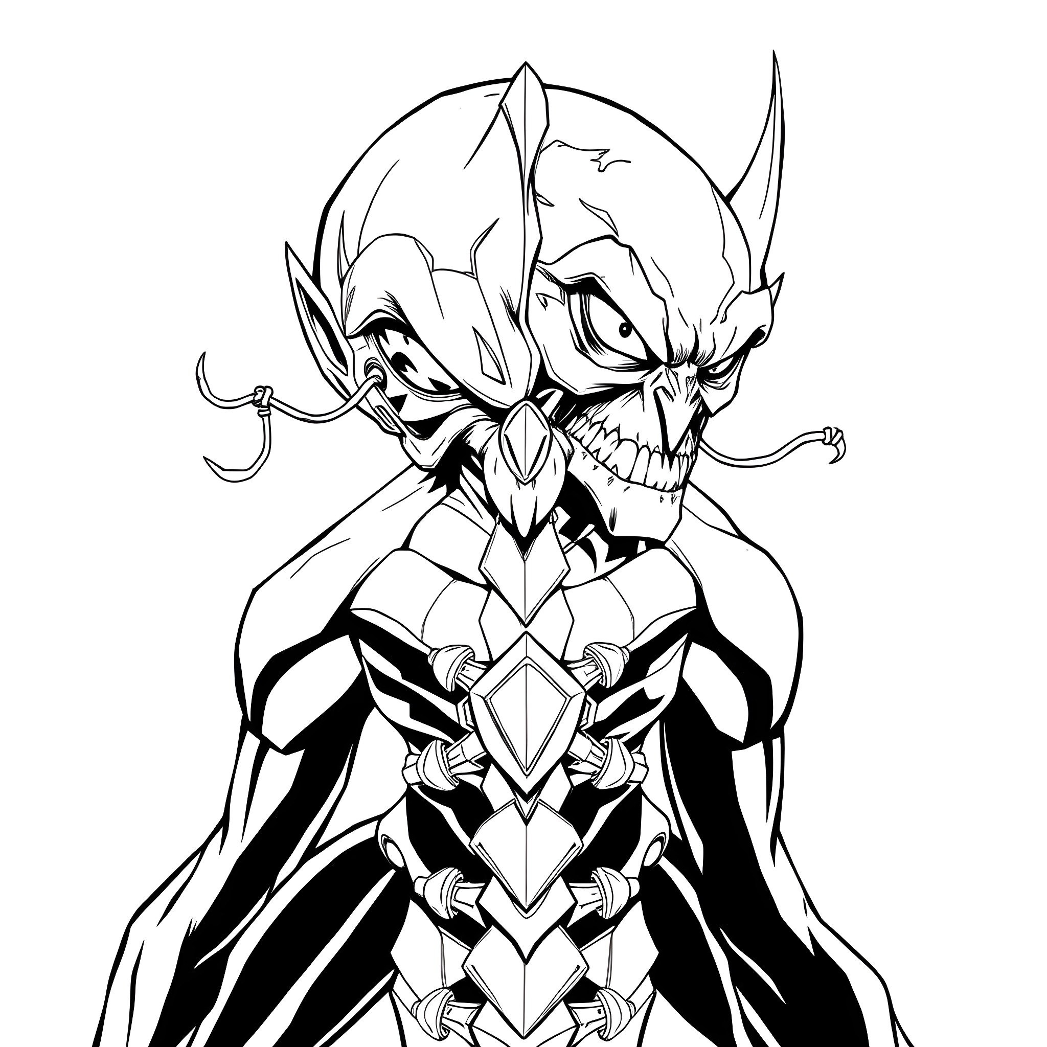 Goblin warrior with menacing expression and armor Coloring Page (free black-and-white line drawing printable PDF for all, from beginners to advanced learners, including children, teens, adults, and seniors)