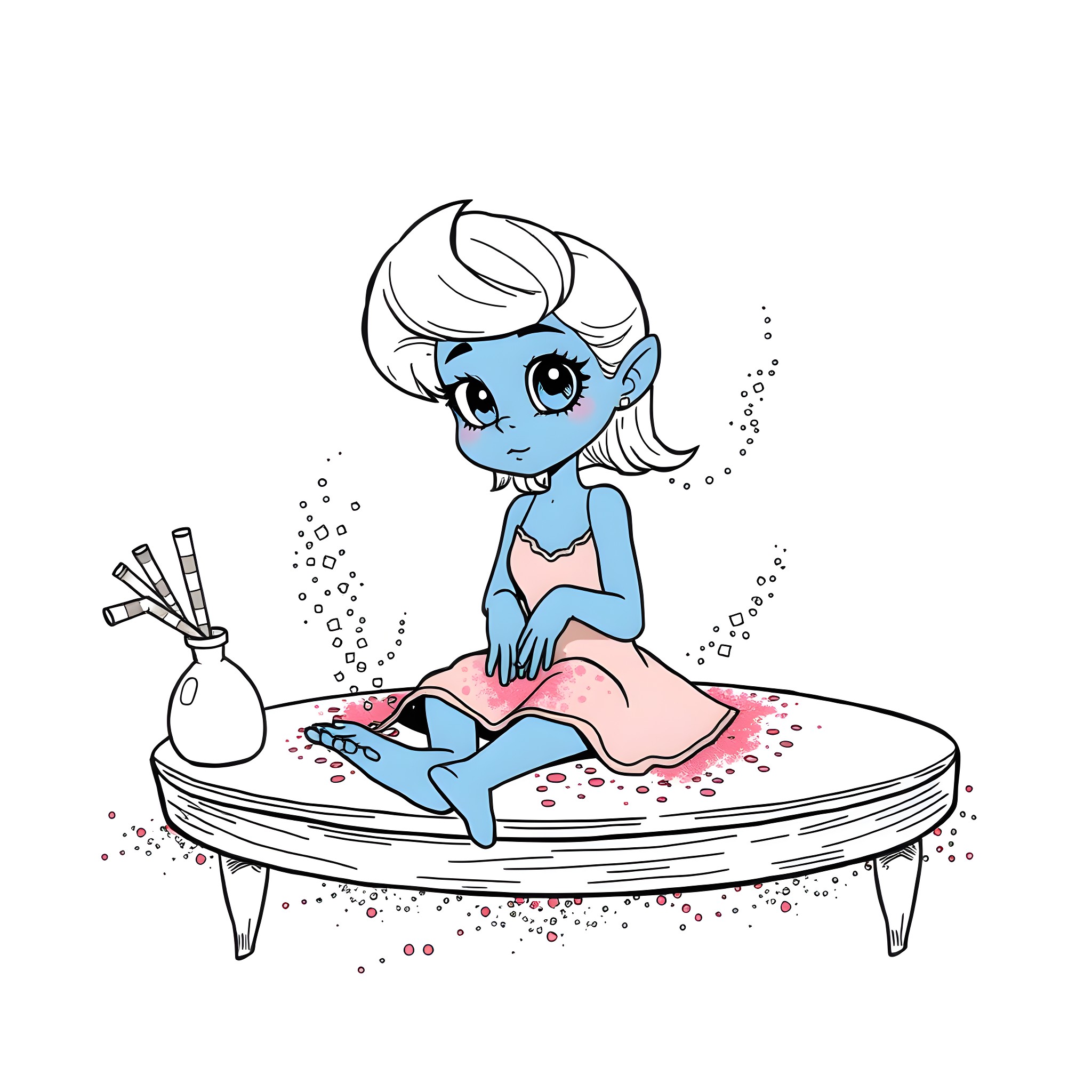 Bluey enjoying a relaxing bath time Coloring Page (free black-and-white line drawing printable PDF for all, from beginners to advanced learners, including children, teens, adults, and seniors)