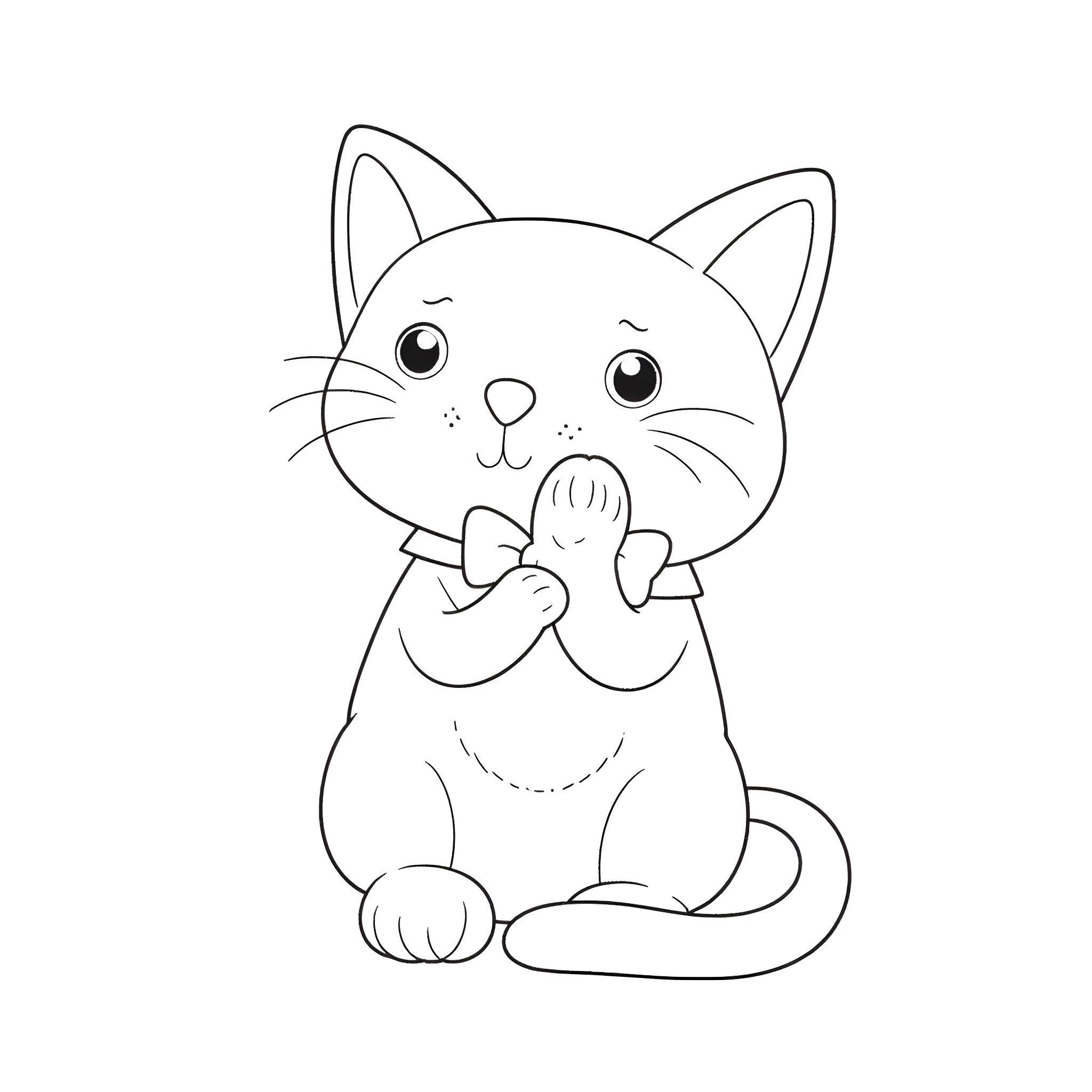 Cat making a silly face Coloring Page (free black-and-white line drawing printable PDF for all, from beginners to advanced learners, including children, teens, adults, and seniors)